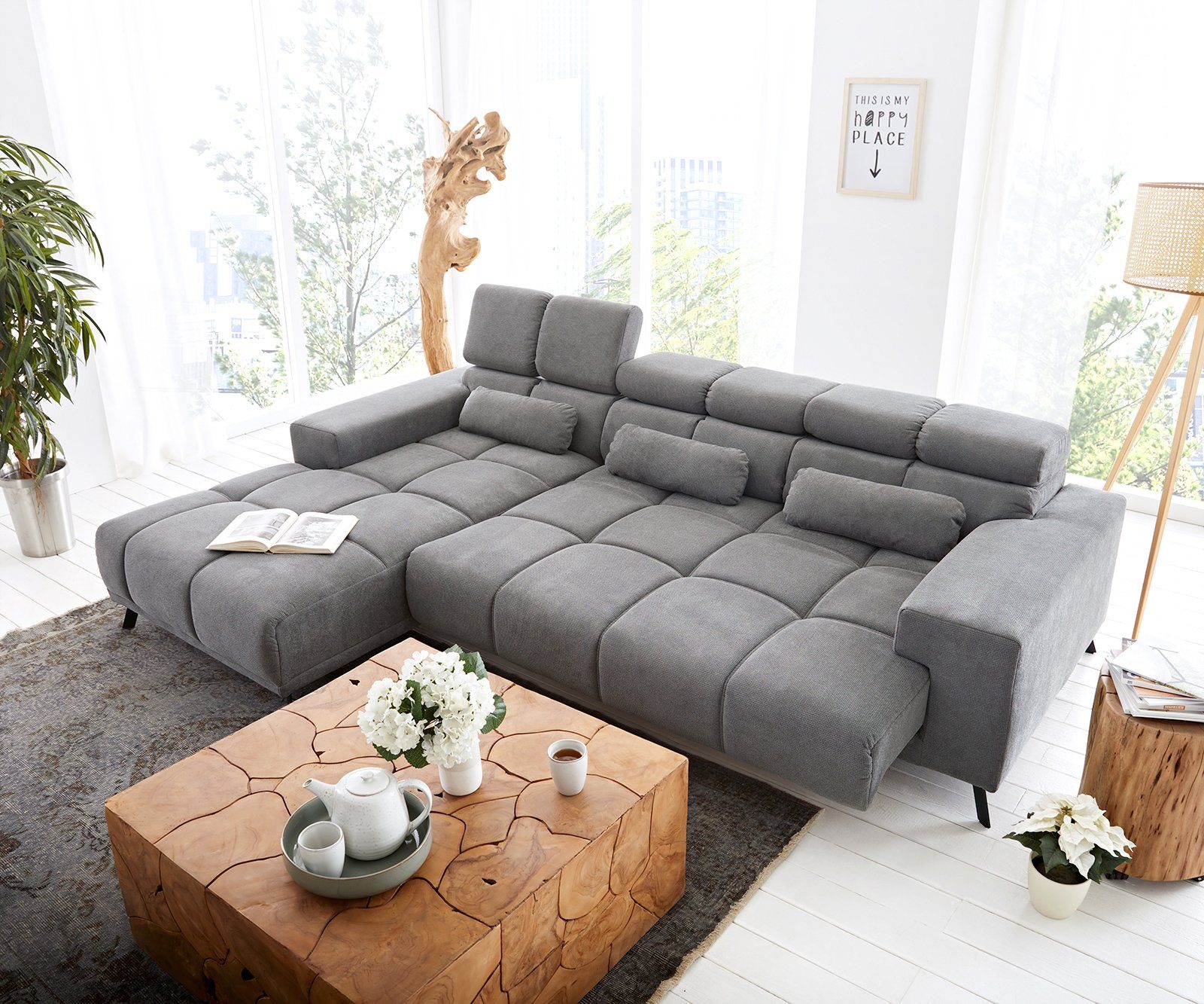 Ecksofa 285x200 Ecksofa links mane Grau Relaxfunktion Mikrofaser Ordino, DELIFE