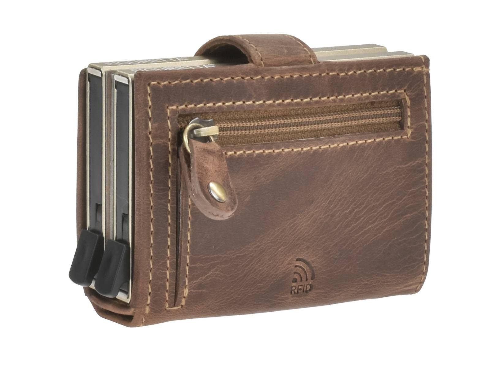 Greenburry Geldbörse "Vintage" Leder Karten Portemonnaie für 12 Karten mit 2 Slidern antik, mit Münzfach und RFID Schutz im Kartenslider