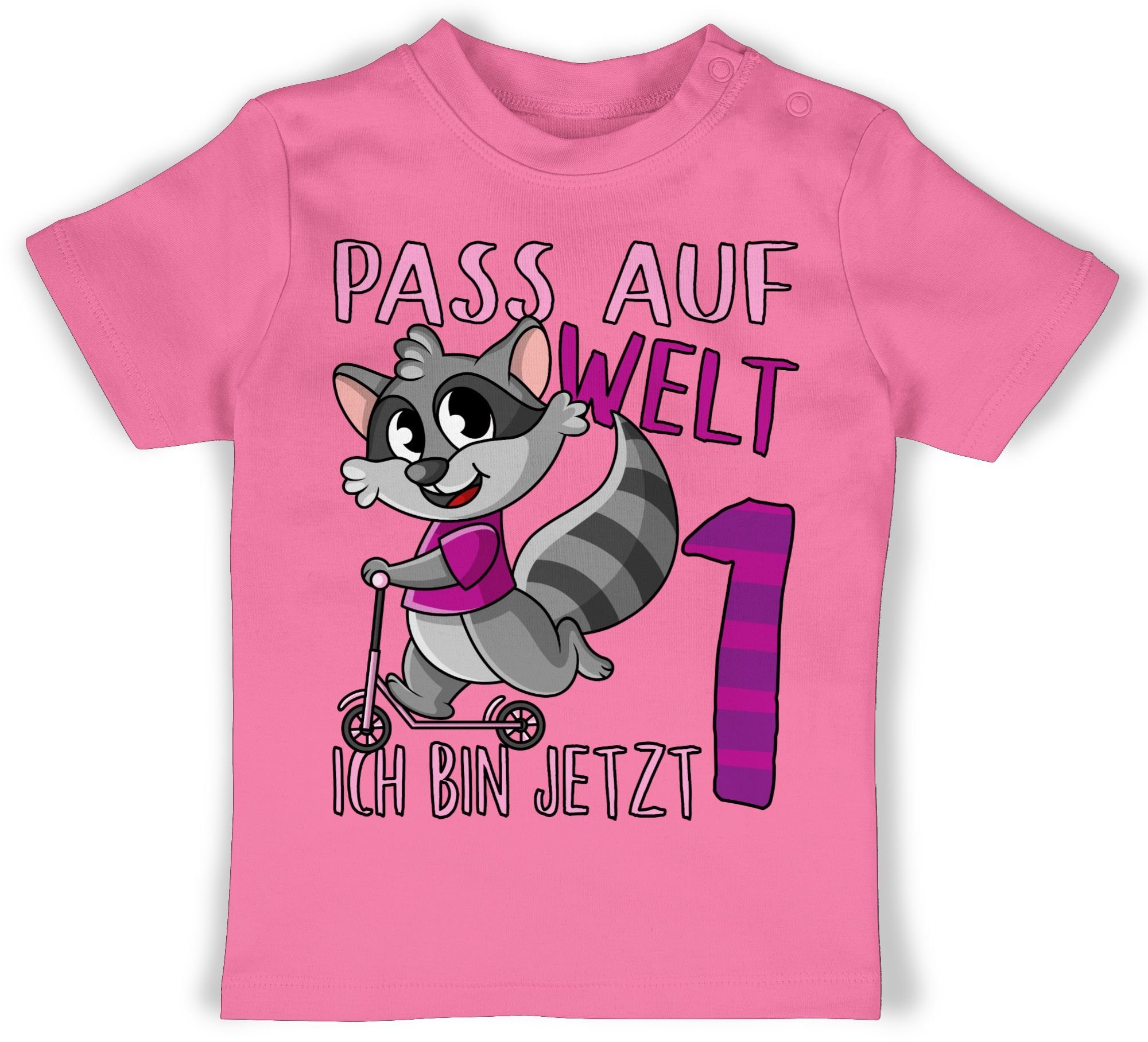 Shirtracer T-Shirt jetzt 1 Geburtstag Welt - eins rosa Pass auf bin ich 1. Pink
