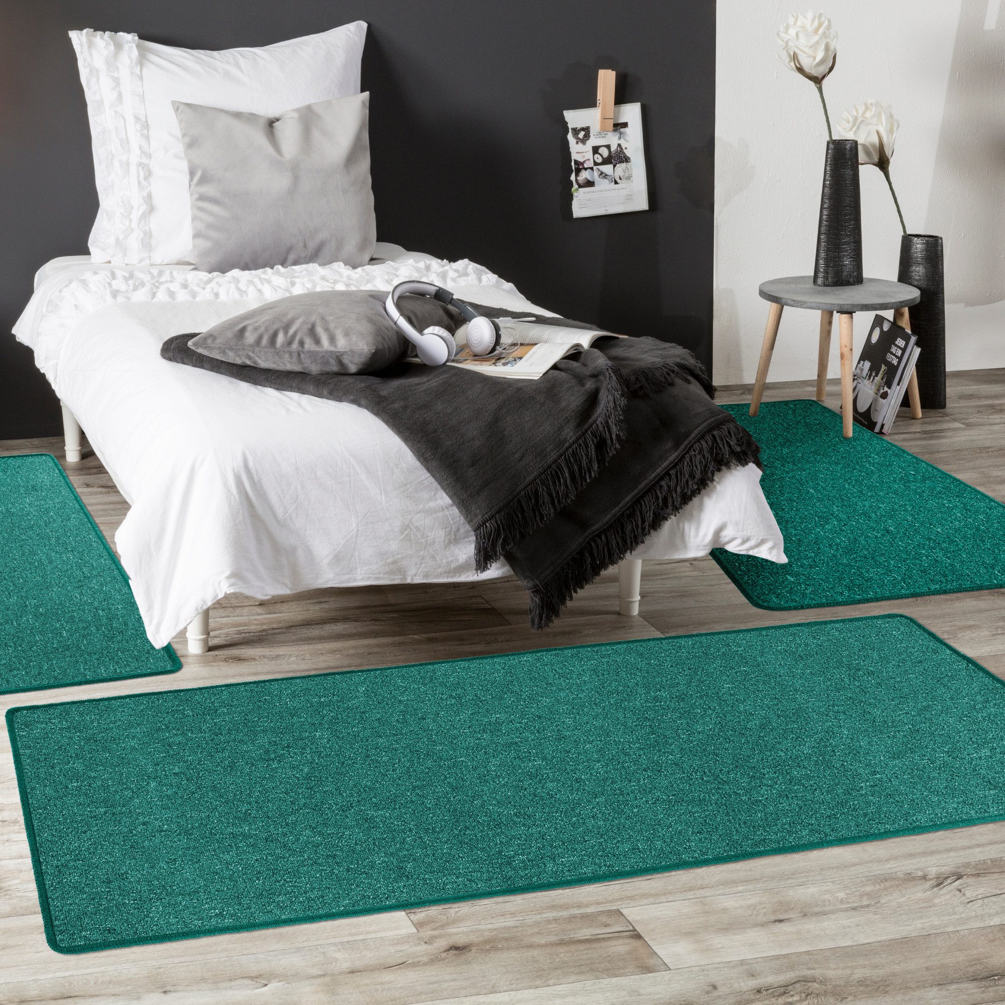 Andiamo Bettumrandung Luton, Made in Germany, Höhe 5 mm, (3-tlg), Bettvorleger, Läufer-Set für das Schlafzimmer, melierte Optik