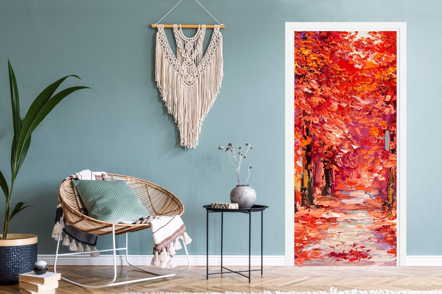 MuchoWow (1 Gemälde St), Herbst für - Ölgemälde, cm Matt, bedruckt, Tür, Bäume - - Türtapete Fototapete 75x205 Türaufkleber,