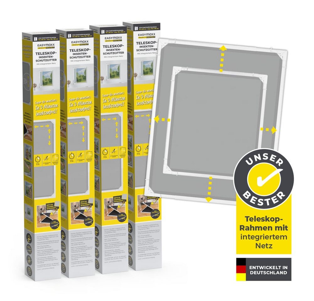 EASYmaxx Insektenschutz-Fensterrahmen Insect Protect, Teleskop-Insektenschutzgitter, weiß, (4-St), Fliegengitter Fenster, mit vormontierten Rahmen, Insektenschutz