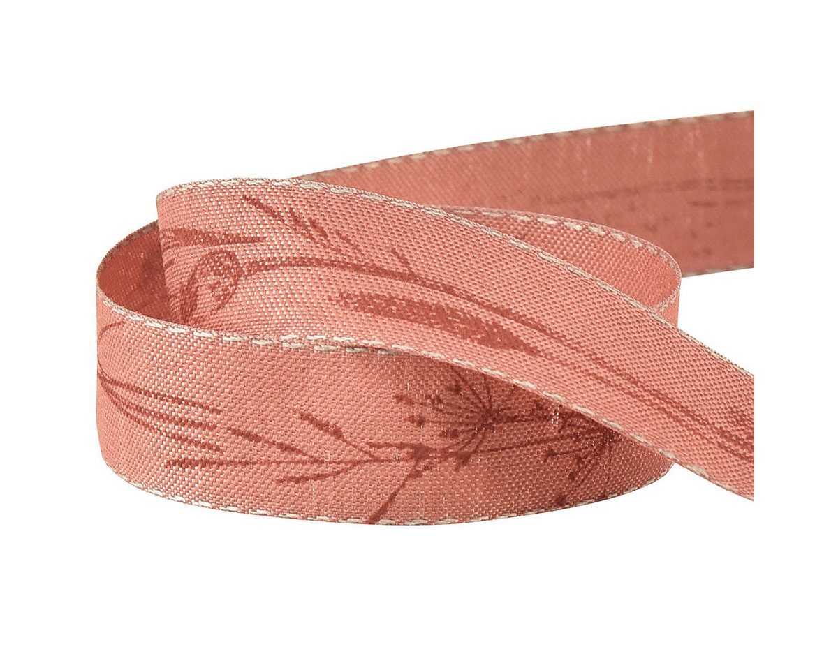Thumbnail - HALBACH Dekoband Rotes Seidenband Herbst 25mm x 18m mit Gräsern - Dekoband für