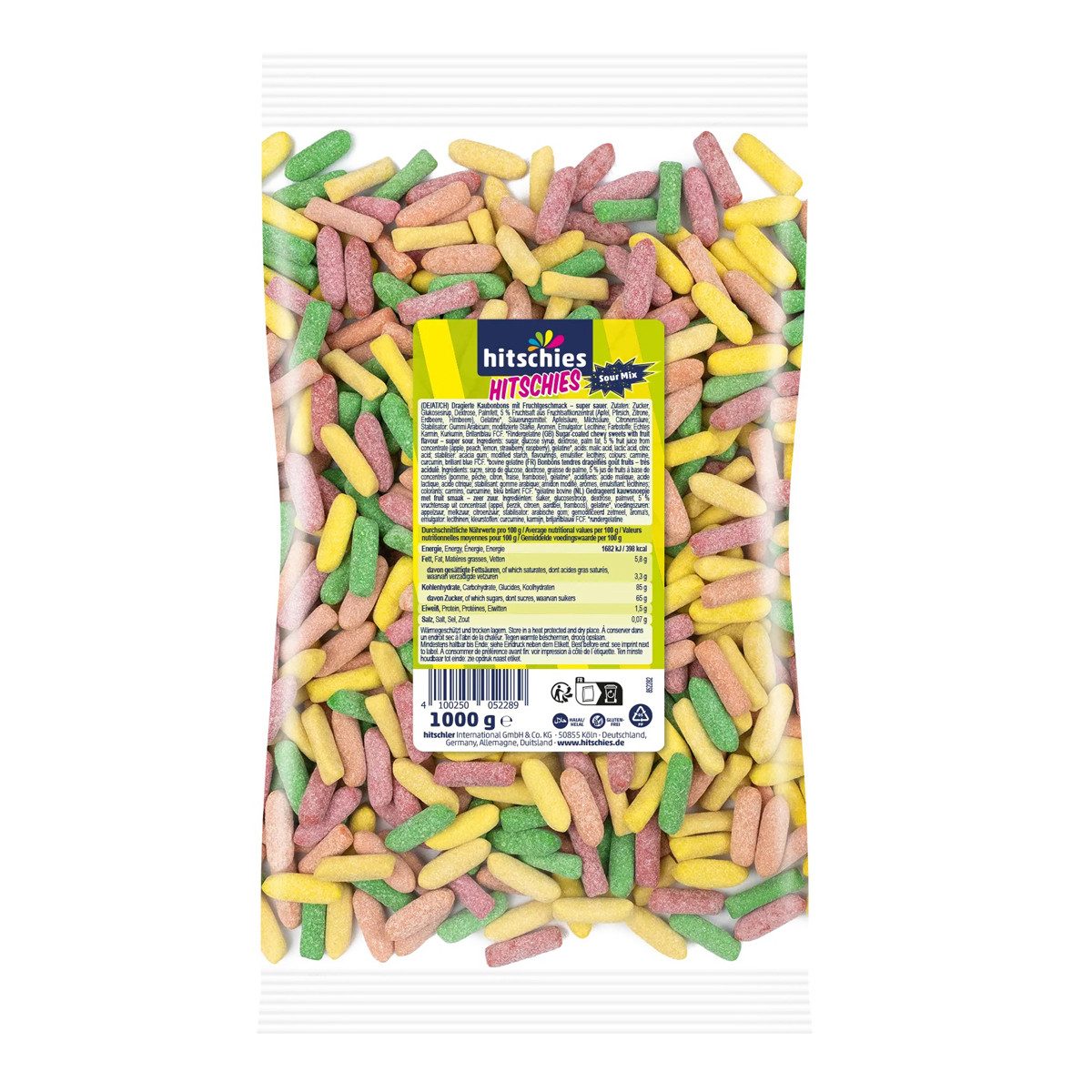 hitschies Süßigkeit, Hitschies Sour Mix Kaubonbons mit prickelndem Fruchtgeschmack 1000g
