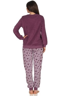 Normann Pyjama Damen Frottee Schlafanzug mit Bündchen und Sterne als Motiv