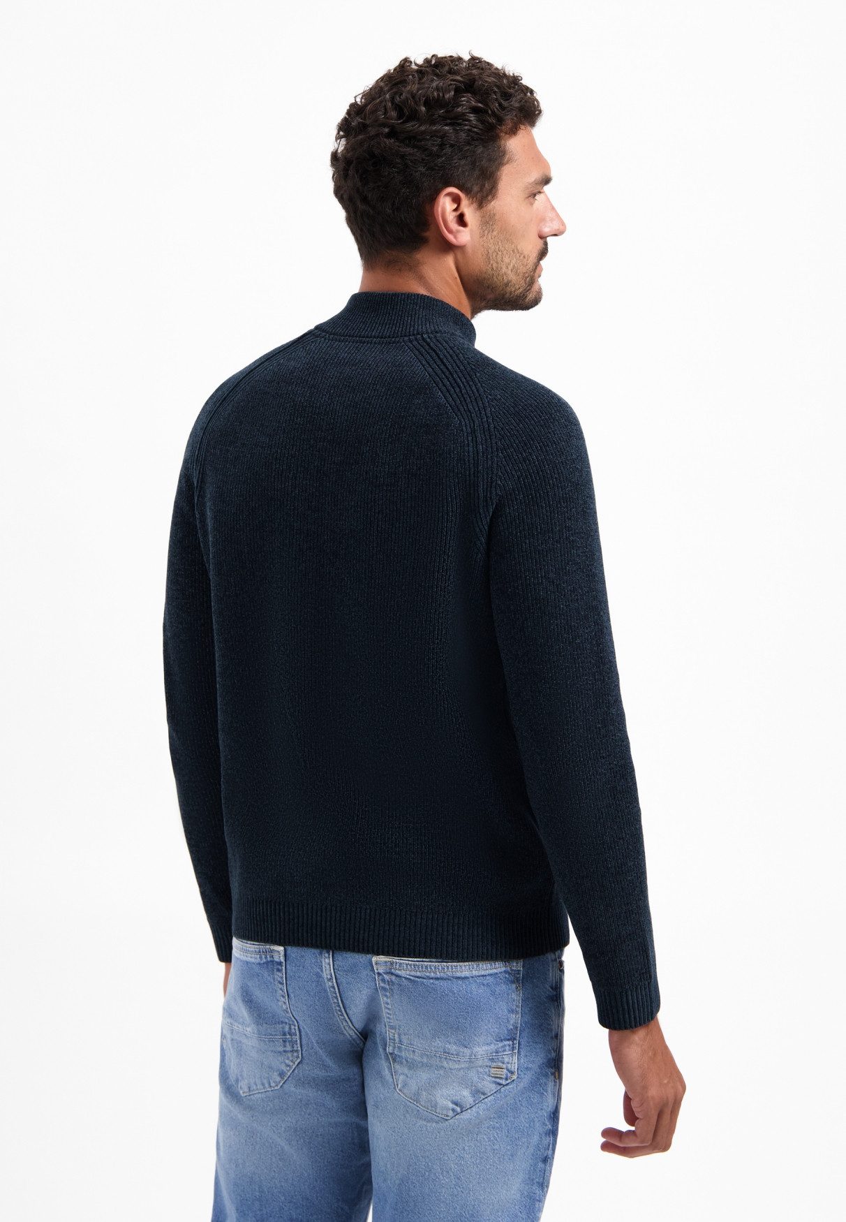 NO EXCESS Stehkragenpullover No Excess Melierter Half-Zip-Pullover