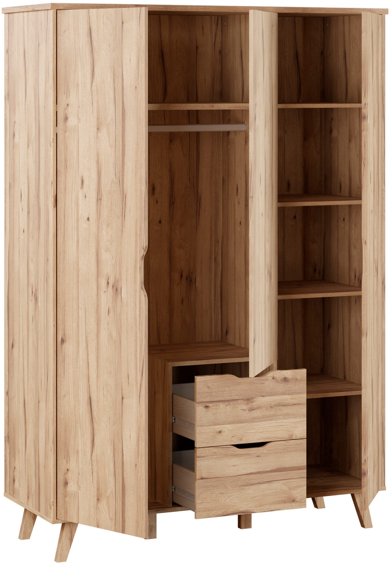 FORTE Drehtürenschrank Vankka skandinavischer-Stil, viel Stauraum, ohne Griffe (B/H/T ca.140x200x52cm) Made in Europe, mit Einlegeböden+Kleiderstange+Schubladen – Bild 5 von 5
