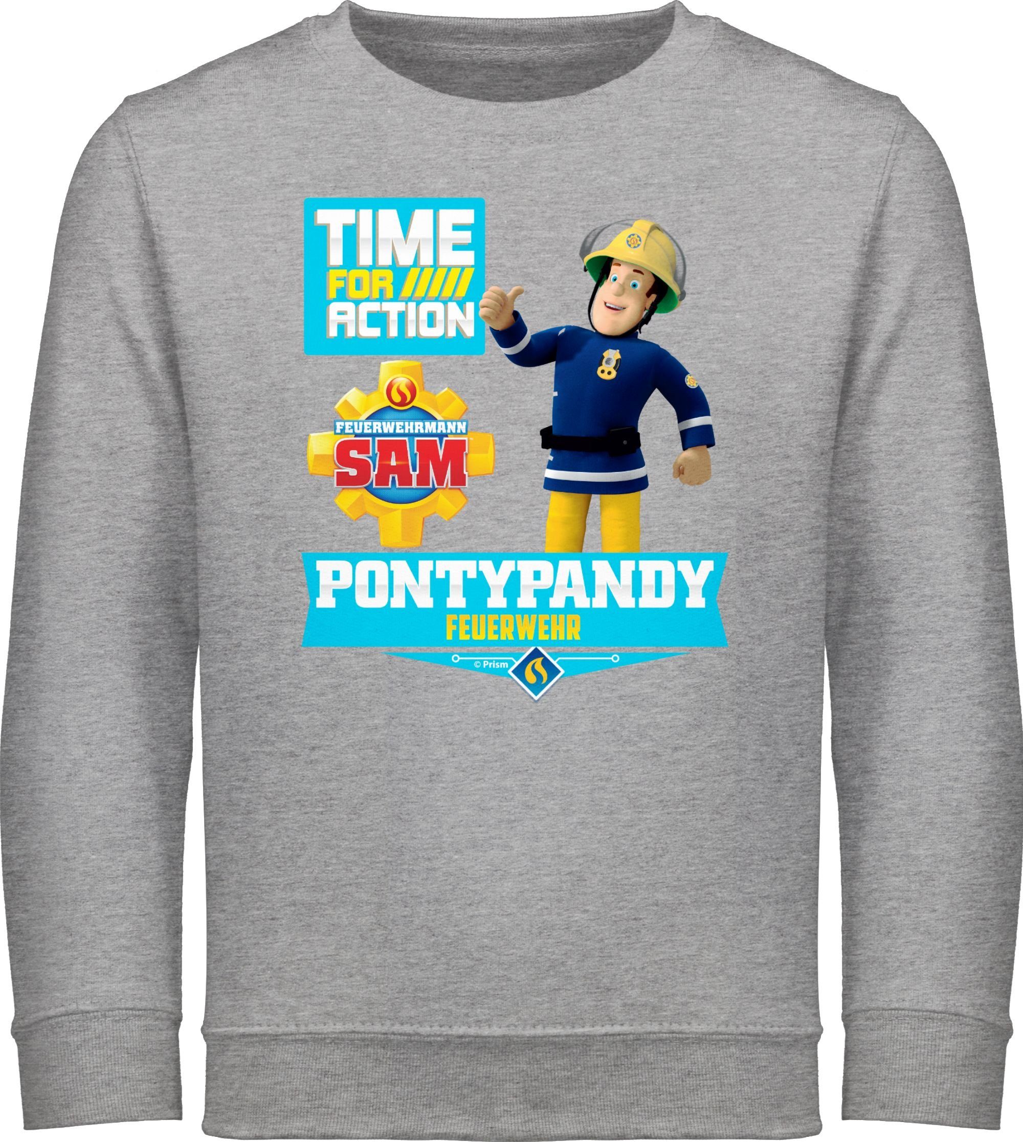 Shirtracer Sweatshirt Time for action - Pontypandy Feuerwehr Feuerwehrmann Sam Jungen 2 Grau meliert