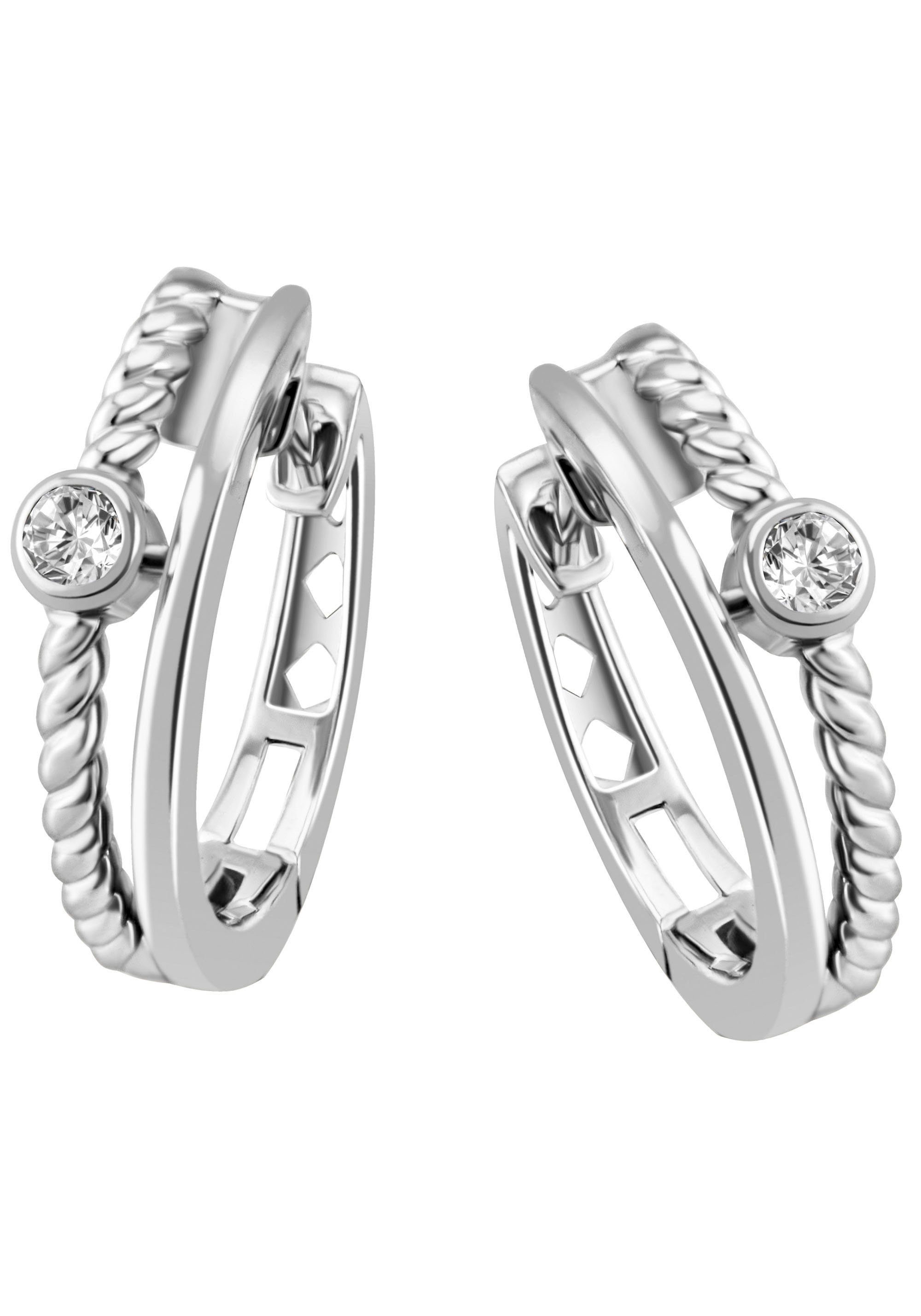 Paar Creolen Schmuck Geschenk Silber 925 Ohrschmuck Solitär-Optik glitzernd