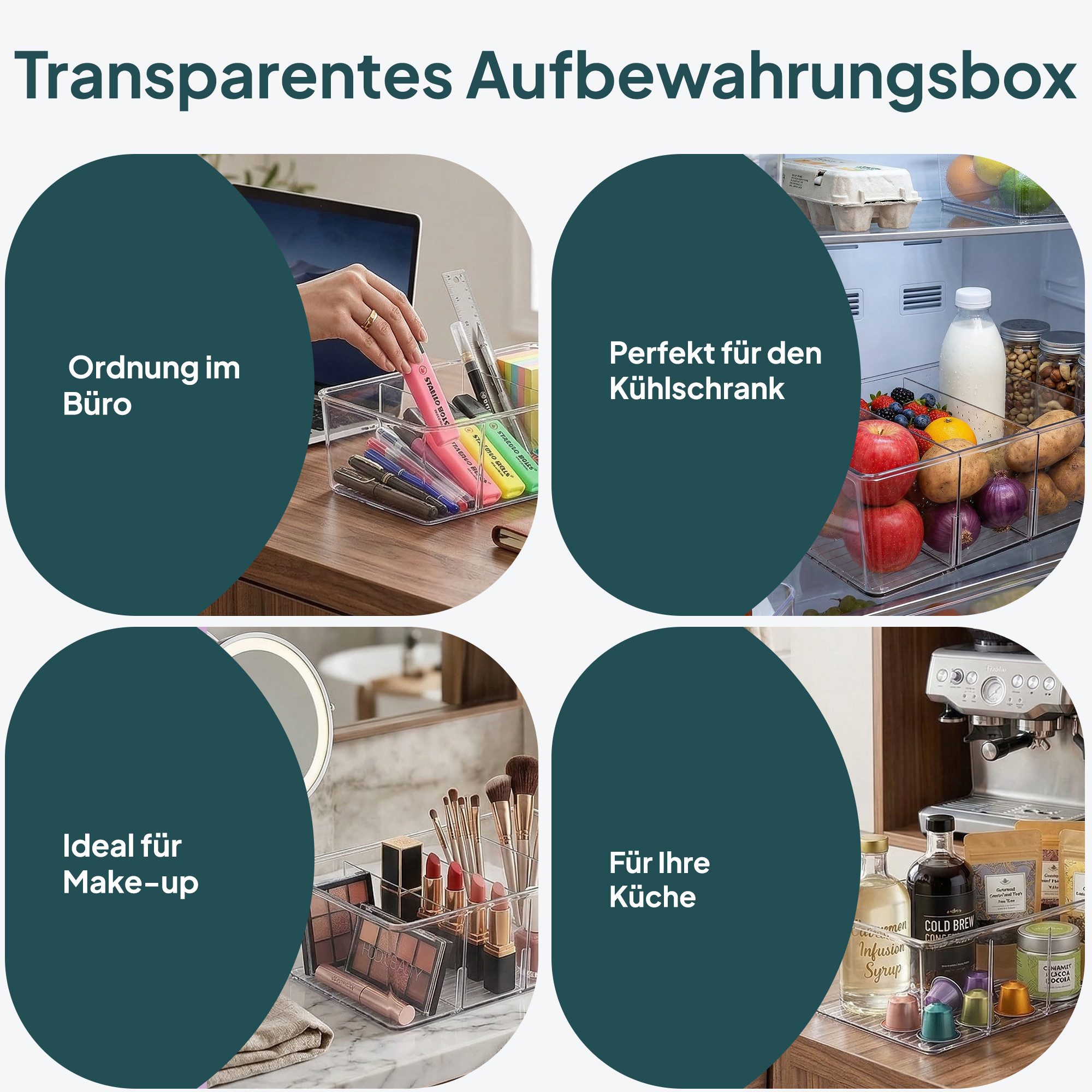 uandu home Teedose uandu Kühlschrank Organizer 4er Set – Küchen Organizer mit Trennwänden, (Packung, 4-tlg., Stapelbare Aufbewahrungsboxen Küche Transparent), T – Bild 5 von 5