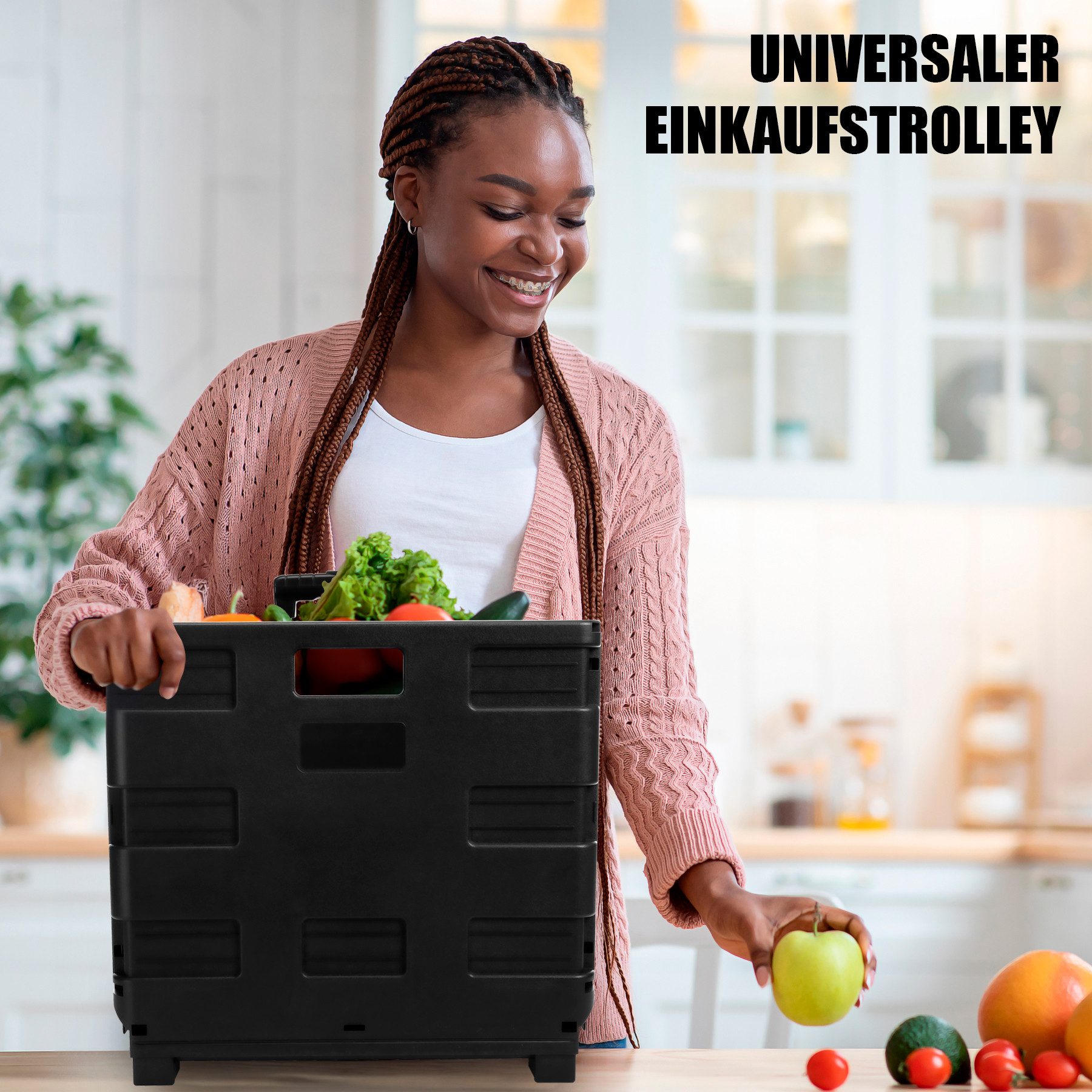 BigDean Einkaufstrolley Einkaufswagen klappbar belastbar bis 35kg - Teleskopgriff, 35 l, Transportbox, Transportwagen, Trolley, Einkaufskiste – Bild 4 von 5
