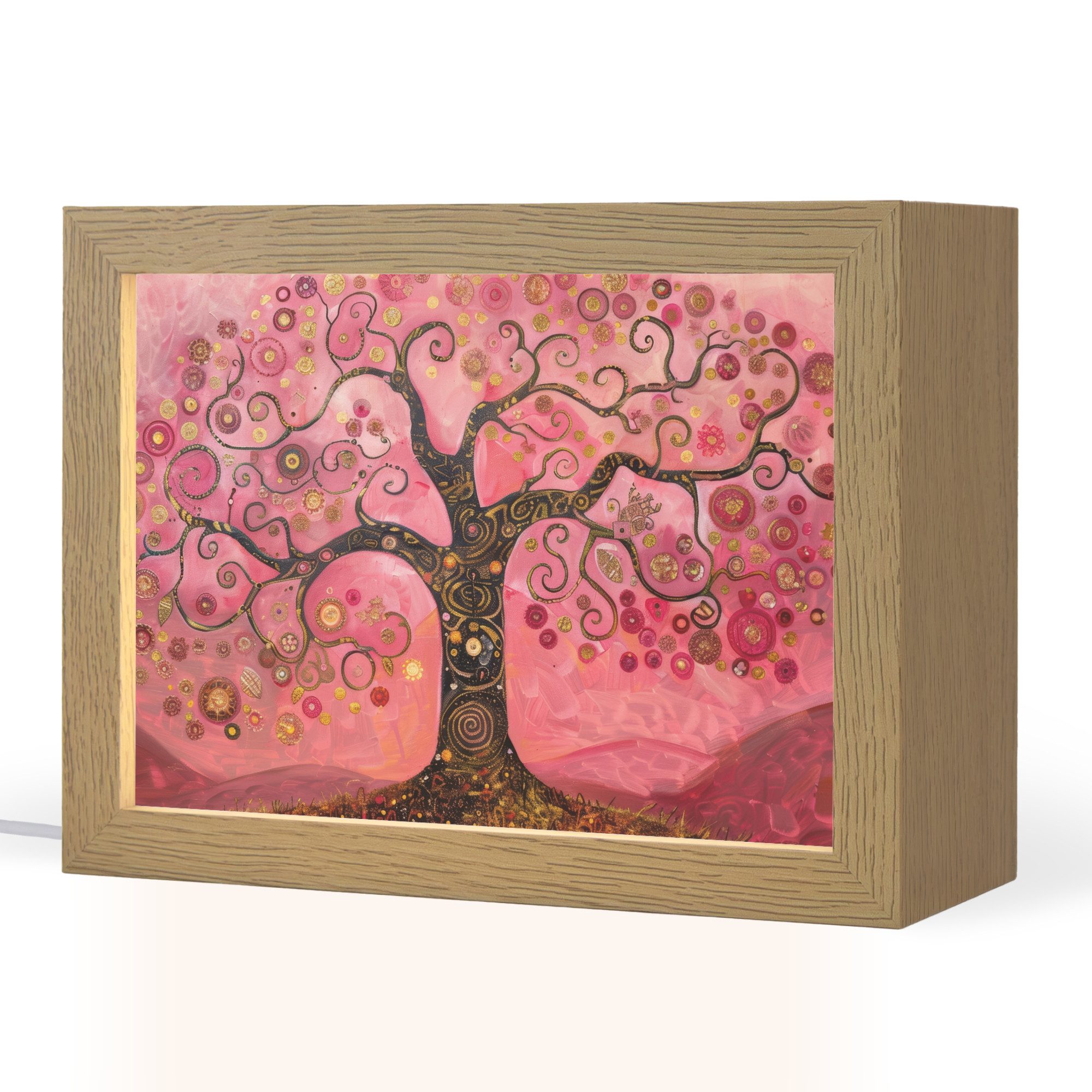 OnlyWow Tischleuchte Baum - Baum des Lebens - Rosa - Gold, Dimmbar, Farbwechsel, LED, Warmweiß, Kaltweiß, Neutralweiß Einstellbar, Tischlampe, Schreibtischlampe, Desk, Dimmbar, mit Kabel, LED
