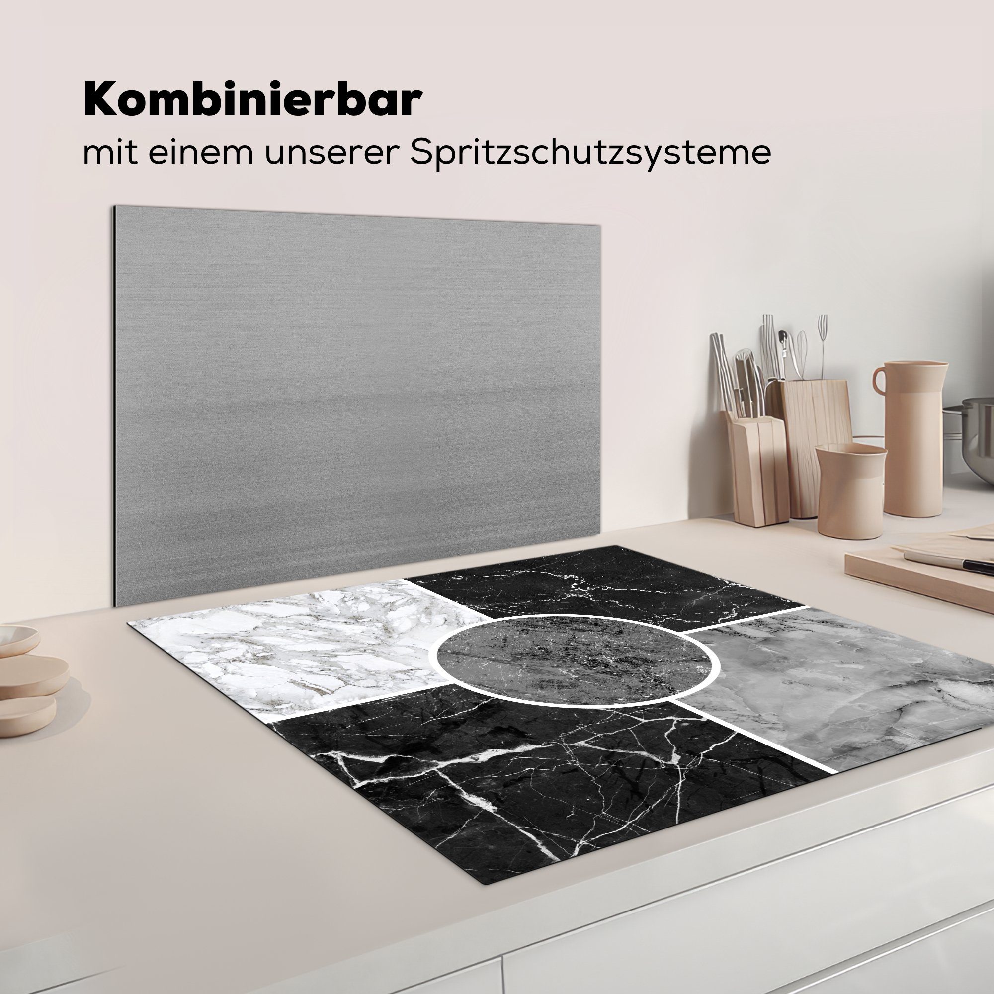 Schwarz küche Herdblende-/Abdeckplatte - - Marmor Arbeitsplatte für Weiß tlg), cm, Luxus, 78x78 MuchoWow (1 - Ceranfeldabdeckung, Vinyl,