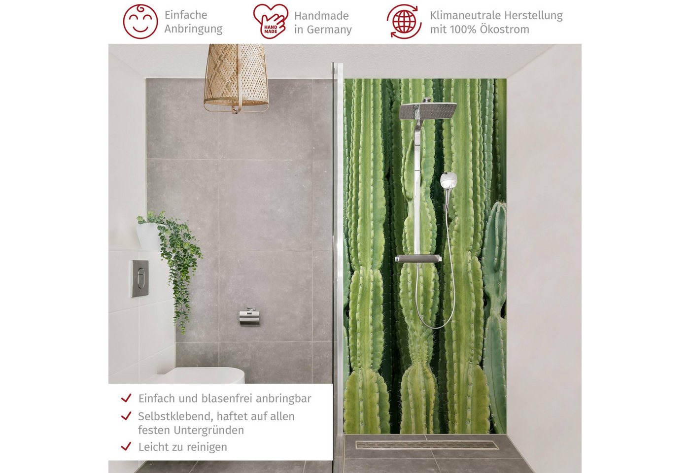 Thumbnail - Bilderdepot24 Badrückwand Tropisch grün Duschrückwand ohne Bohren Dusche, (1-tlg., Hart-Folie Premium matt 0,61 mm), fug...