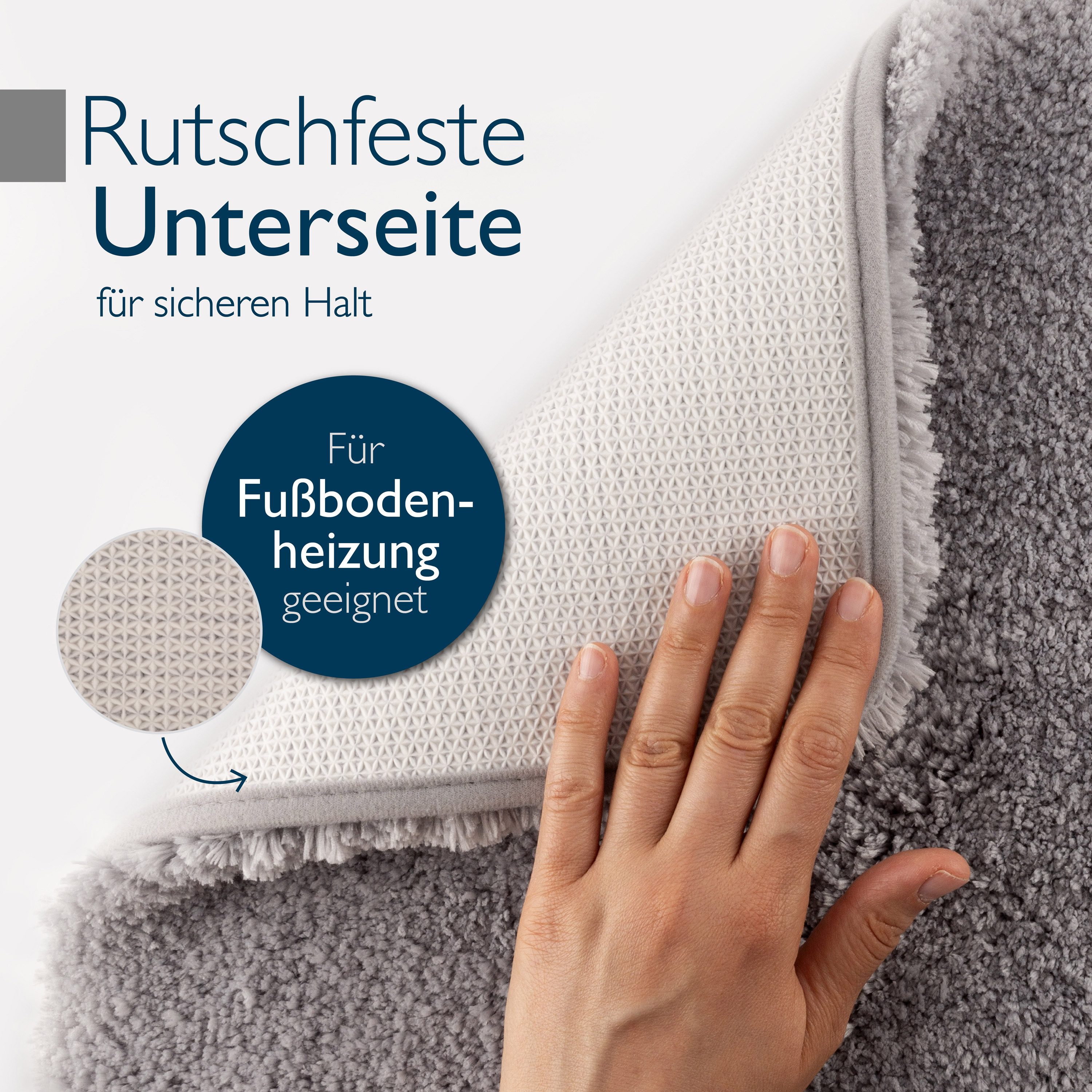 Beautissu Badematte Badematte rutschfest BeauMare FL, 100x60cm, Grau, Höhe 30 mm, Polyester, 100x60 cm Duschvorleger Hochflor Badteppich rutschfest Waschbar Shaggy