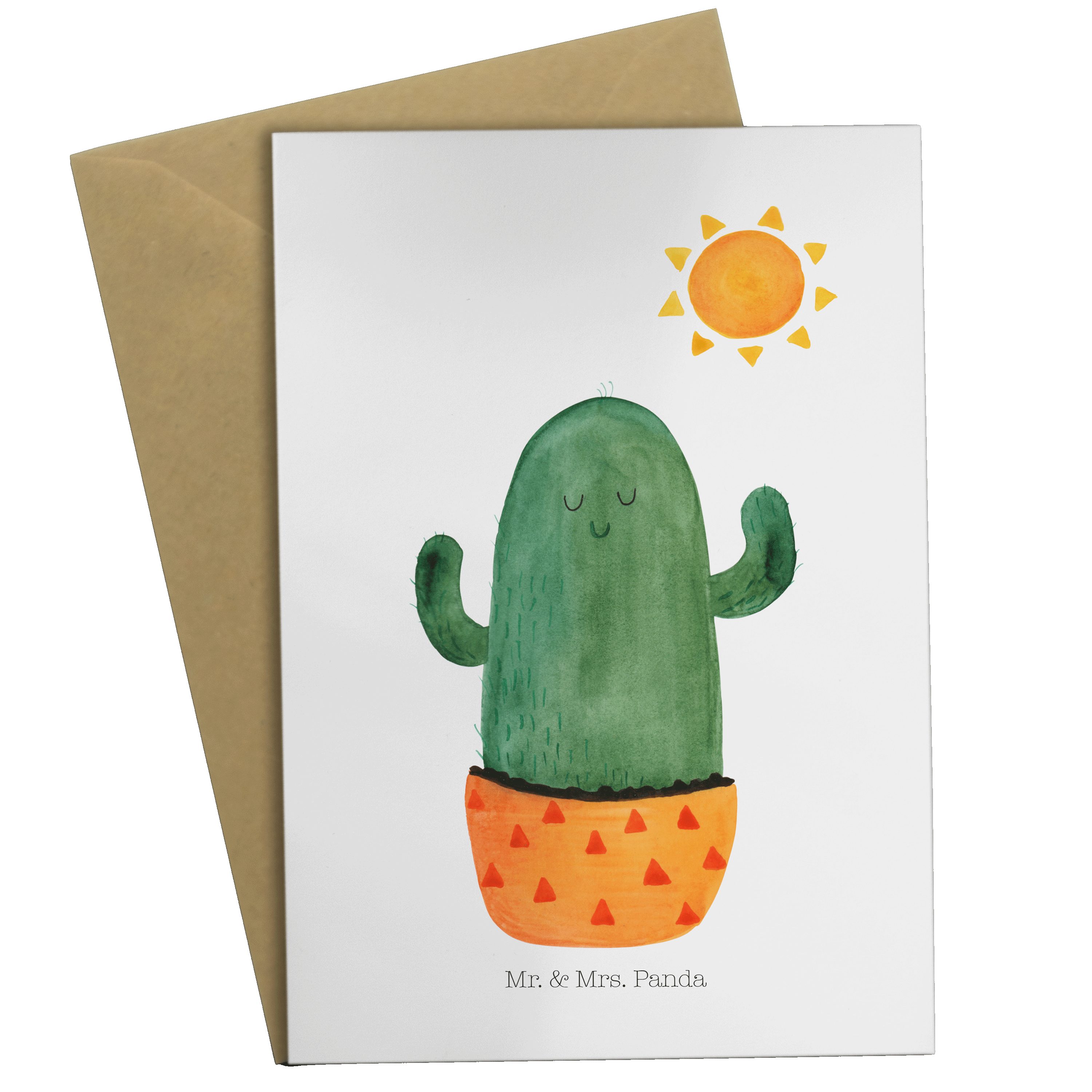 Mr. & Mrs. Panda Grußkarte Kaktus Sonnenanbeter - Weiß - Geschenk, Geburtstagskarte, Hochzeitska