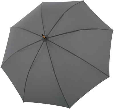 doppler® Stockregenschirm »nature Long, slate grey«, aus recyceltem Material mit Schirmgriff aus Holz