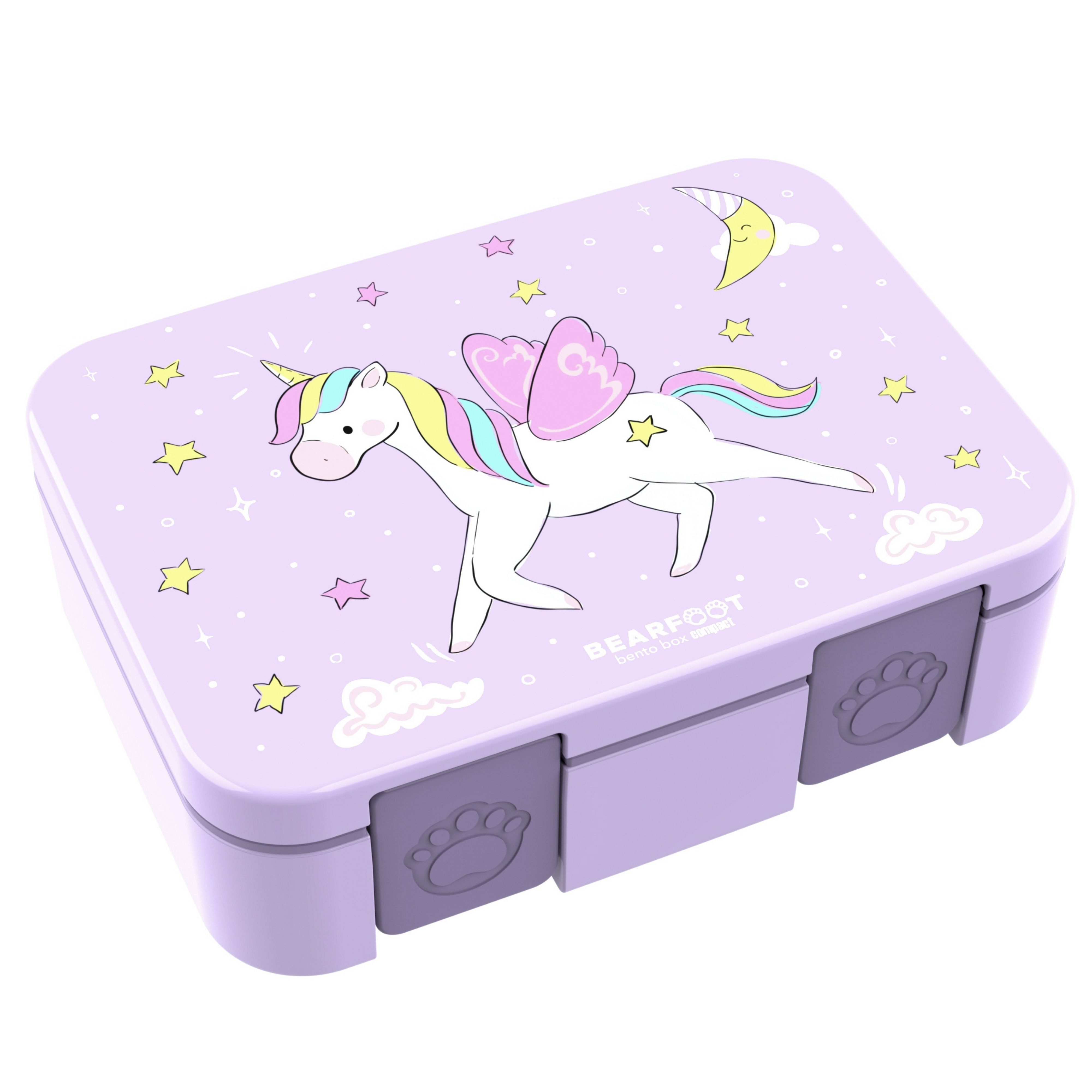 BEARFOOT Lunchbox Brotdose mit Fächern, leicht & auslaufsicher - Einhorn lila, PP, ABS, Silikon, Kindergarten und Schule - Mädchen und Jungen, Vesperbox, Snackbox