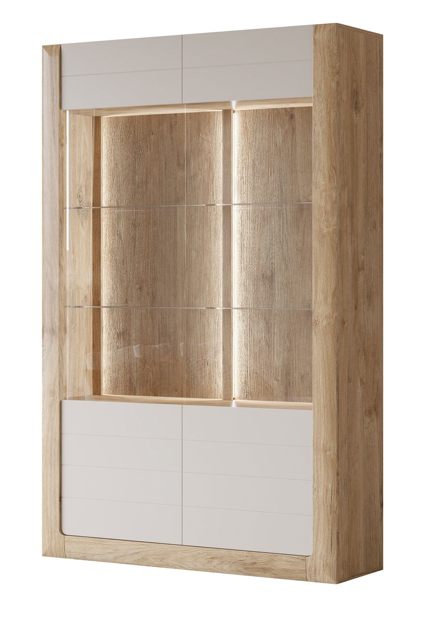 Helvetia Vitrine Kleve (Kleve, 2-St., Vitrine) 129x41x200cm Eiche Harbor Gold / Kashmir