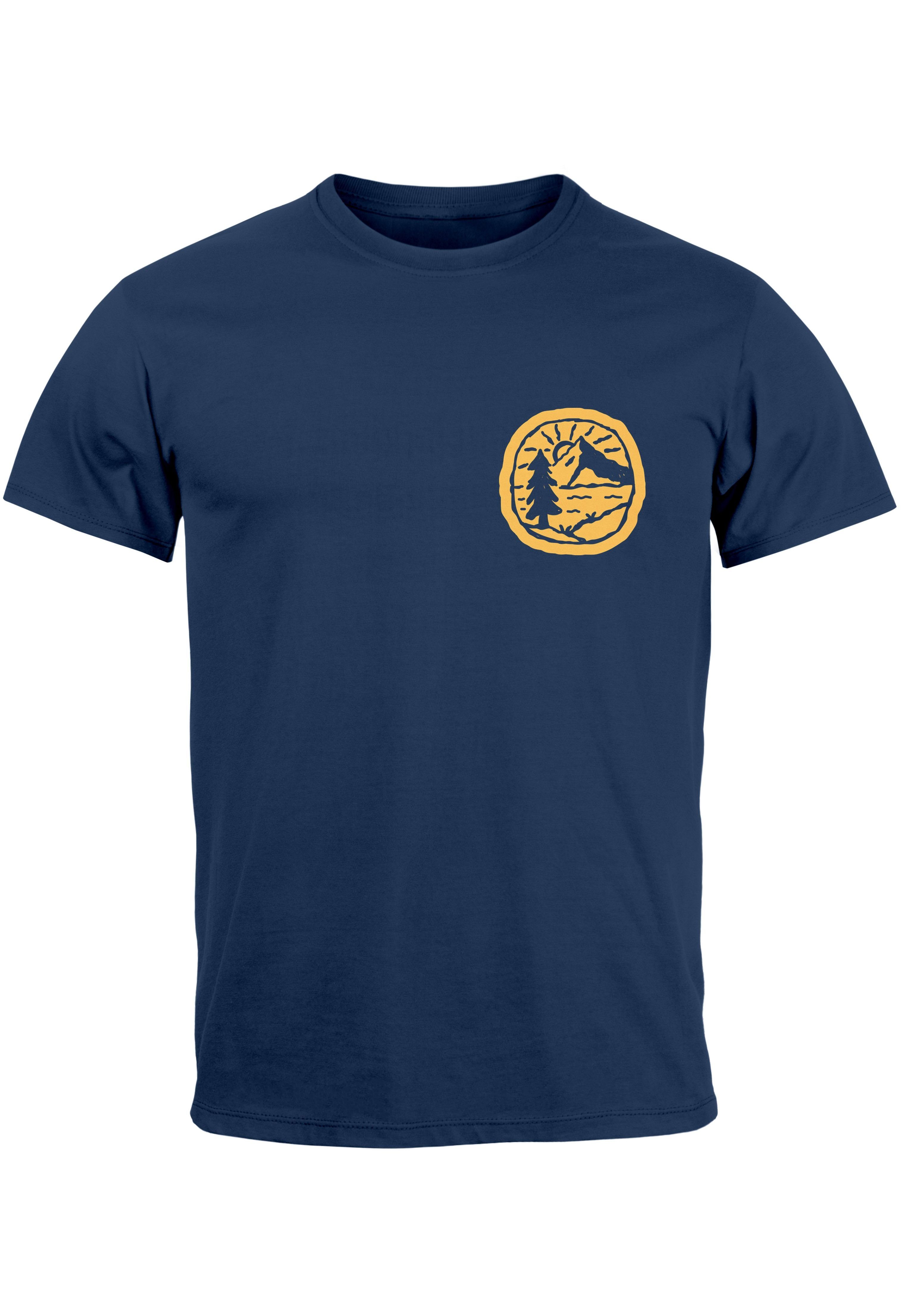 Neverless Print-Shirt Herren T-Shirt Print Logo Badge Landschaft Natur Berge Wandern Outdoor mit Print navy