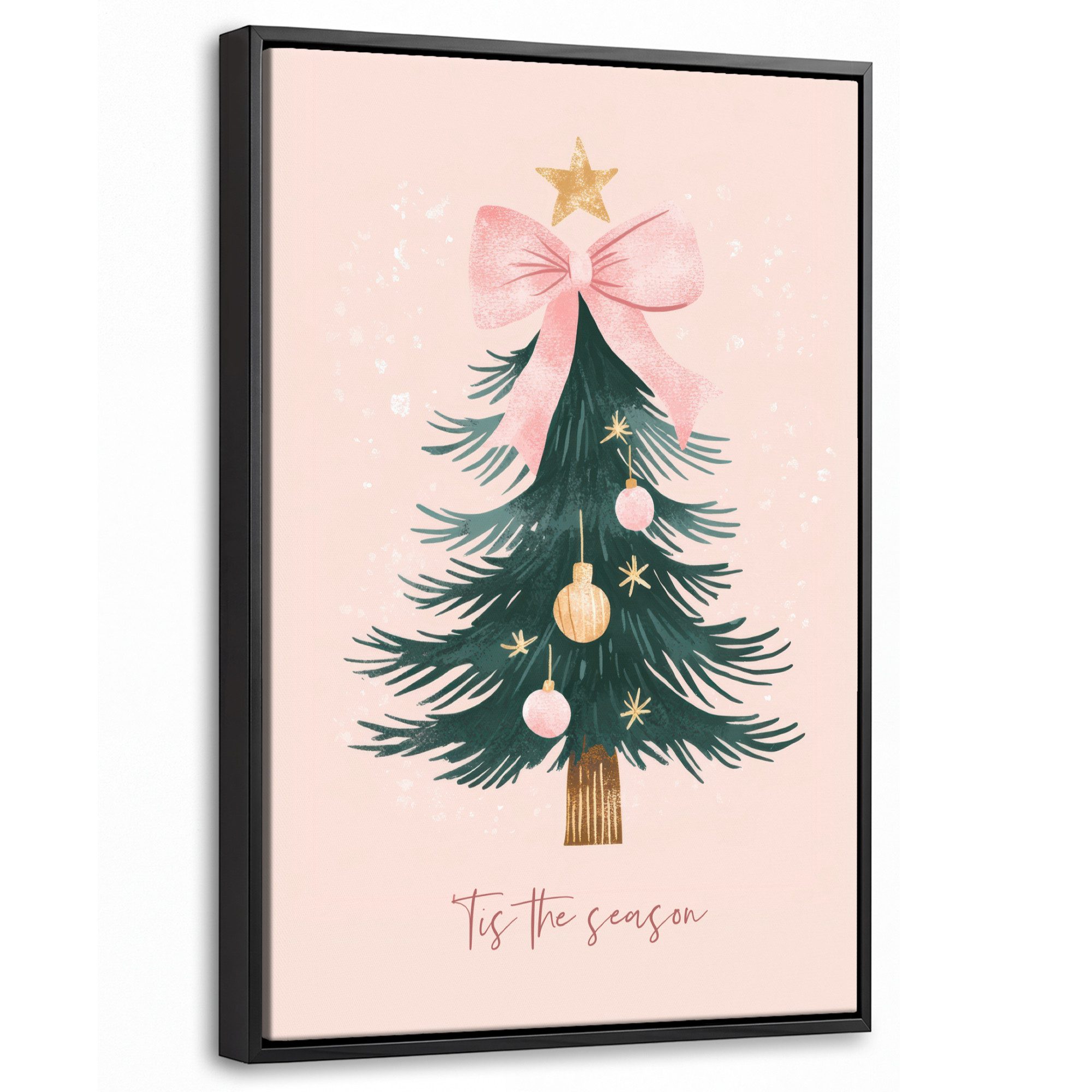OneMillionCanvasses® Leinwandbild mit Rahmen - Weihnachtszeit - Weihnachtsbaum - Rosa, Fotodruck (1 St), Deko für Wohnzimmer Schlafzimmer Küche 20x30cm