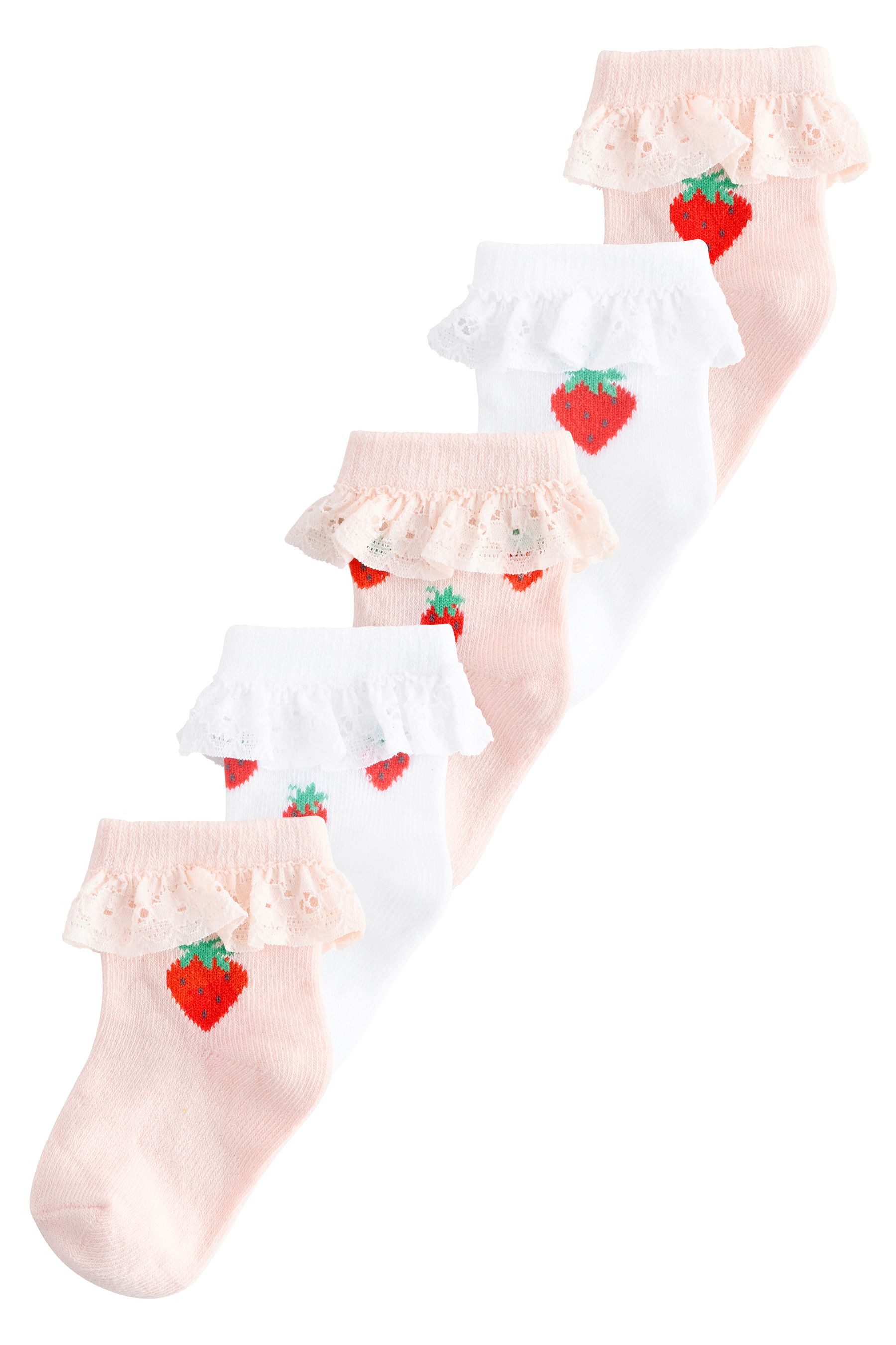 Basicsocken Erdbeer-Babysocken mit Spitze, 5er-Pack