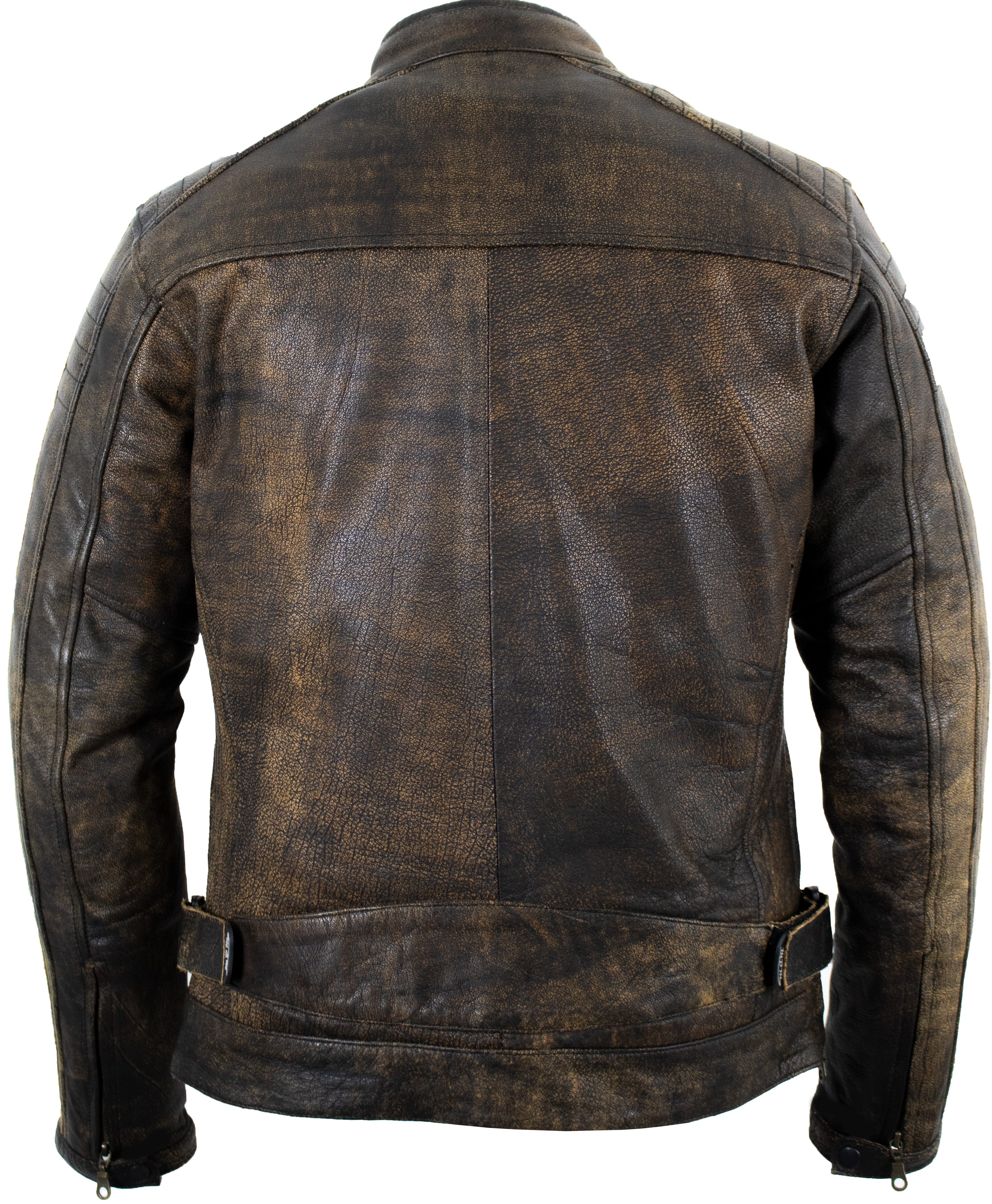 MDM Motorradjacke Herren Motorrad Jacke Vintage Lederjacke mit Protektoren Im Used Look bearbeitet, aus echtem Rindsleder