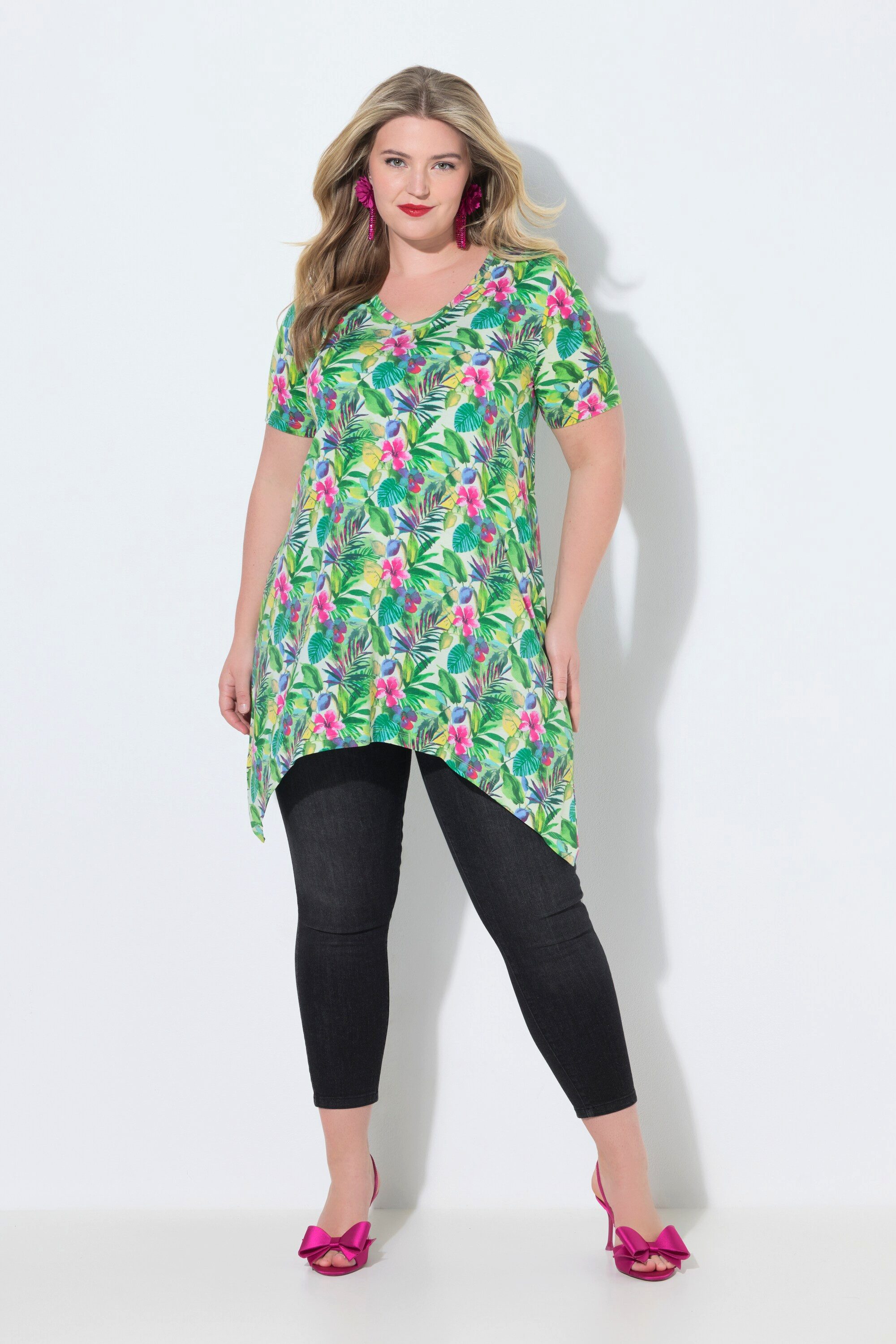 MIAMODA T-Shirt T-Shirt exotisches Blumenmuster Zipfelsaum