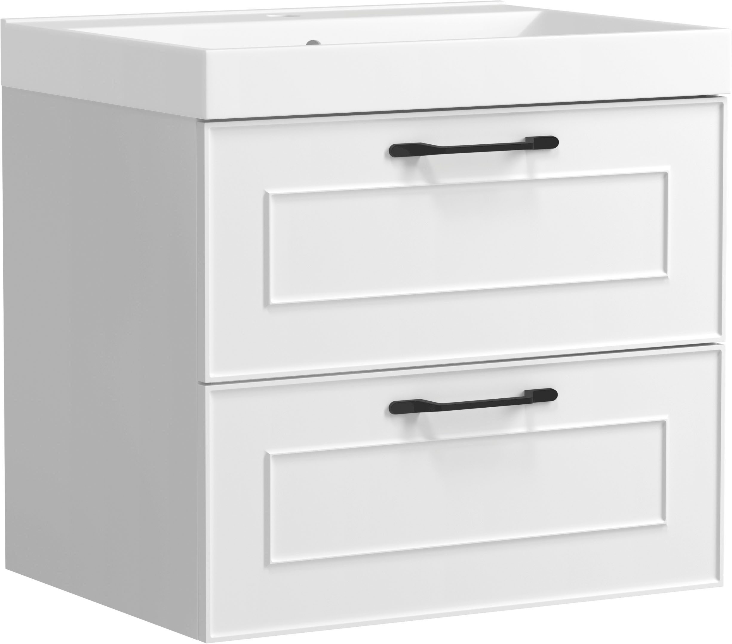 welltime Waschtisch CADIZ, Waschtisch, matt weiß, Landhaus-Optik, schwarze Aktzente