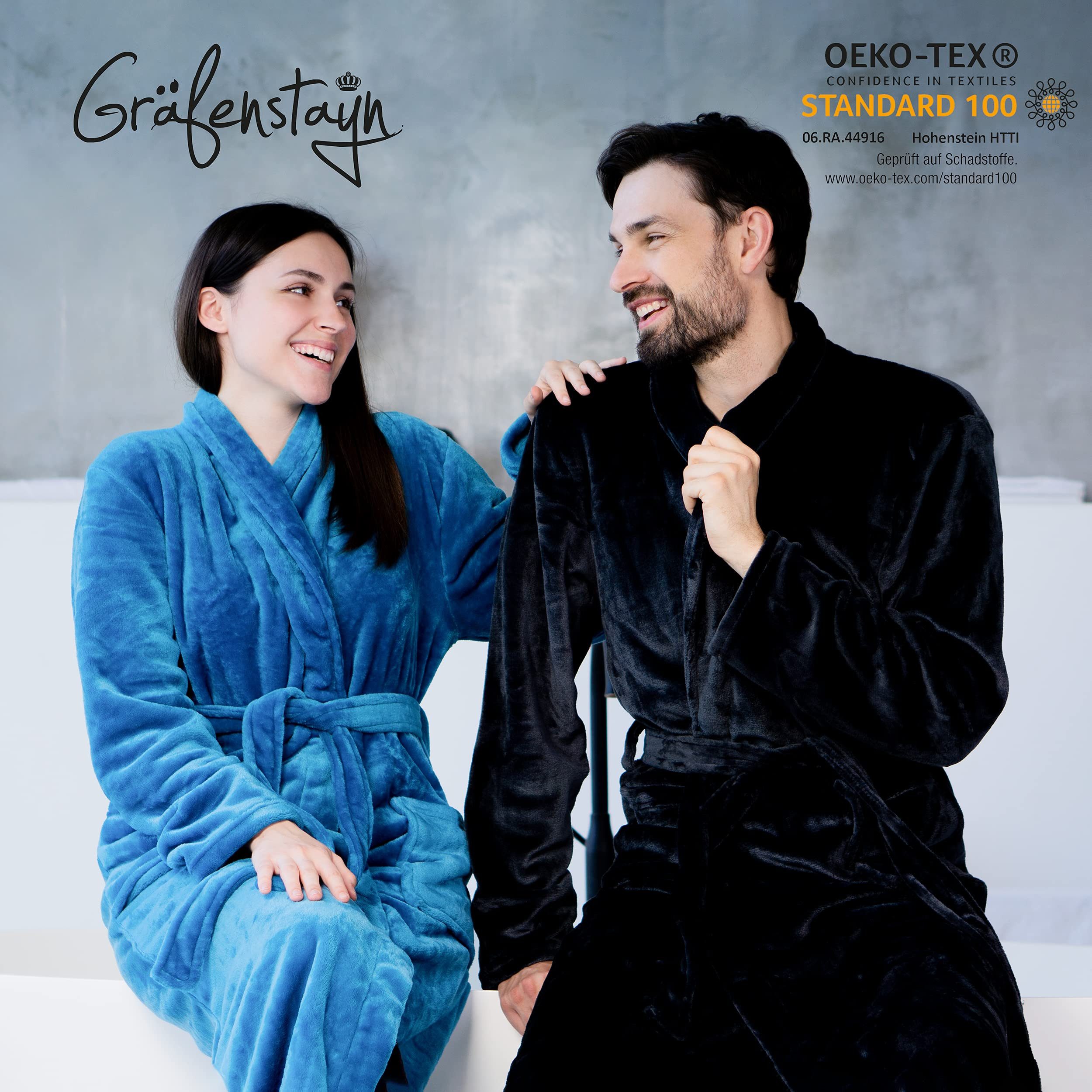 Gräfenstayn Unisex-Bademantel Damen Herren Kuschelfleece Bademantel Größe S-XXXL, warm & kuschelig, Waden bis Knöchellang, Fronttaschen, Gürtel, S-XXXL – Bild 5 von 5