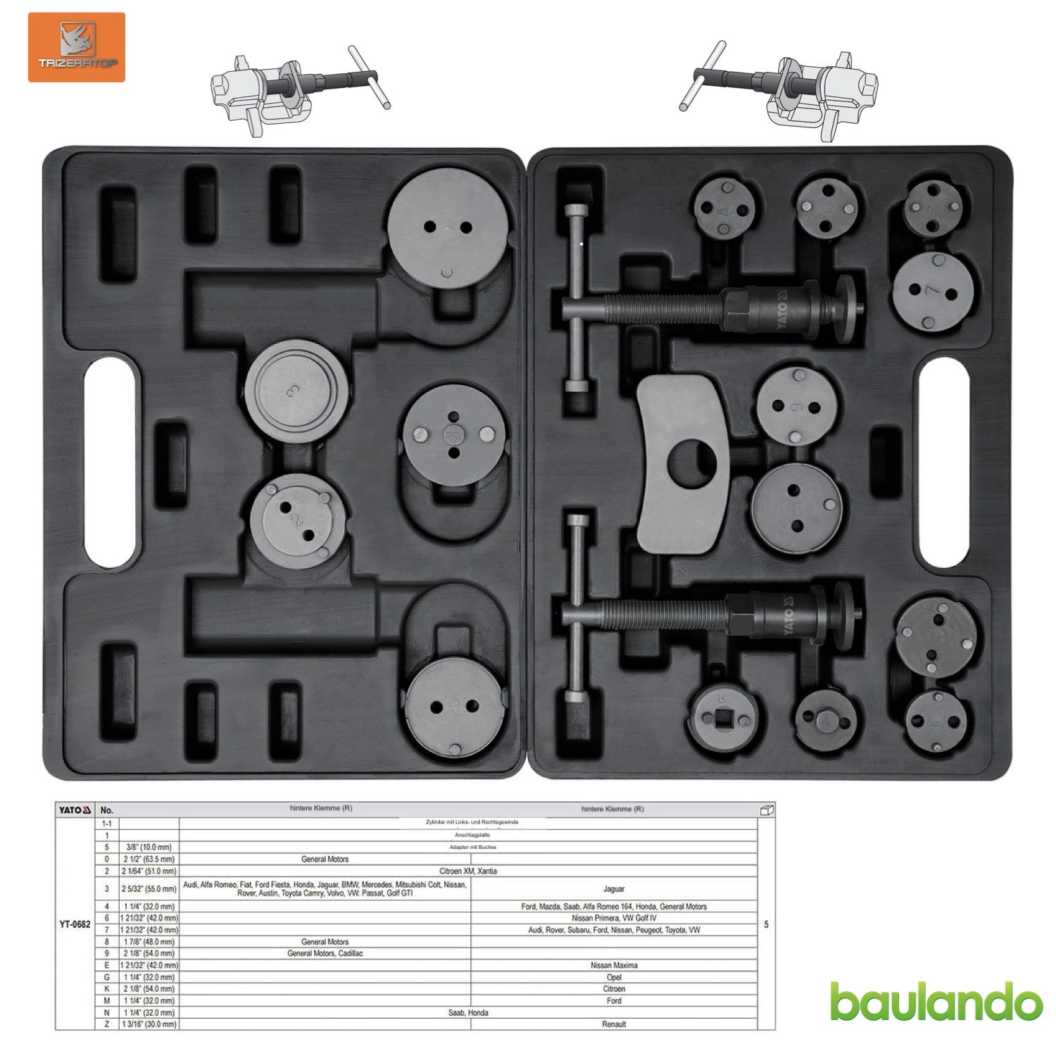 Yato Werkzeugset Hand-Leitelemente-Set für Bremssättel 18-teilig
