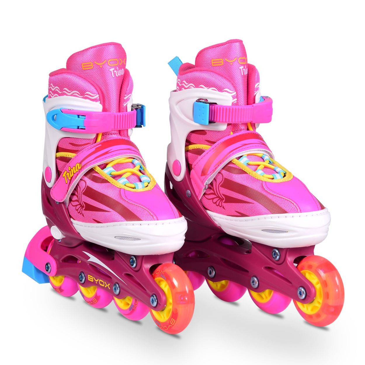 Byox Inlineskates Inliner Kinder Trina 3 in 1, Größe L 38-41 verstellbar, PU Rollen, 608ZB Lager