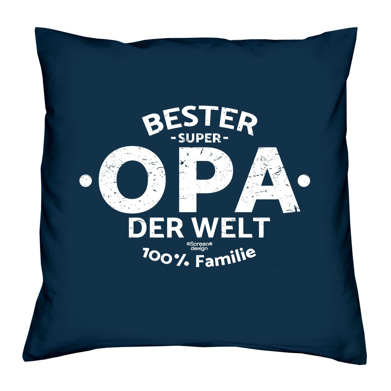 Soreso® Dekokissen Kissen Bester & Opa navy-blau Welt der für Weltbesten Großvater Opa, Vatertagsgeschenk Opa den Urkunde