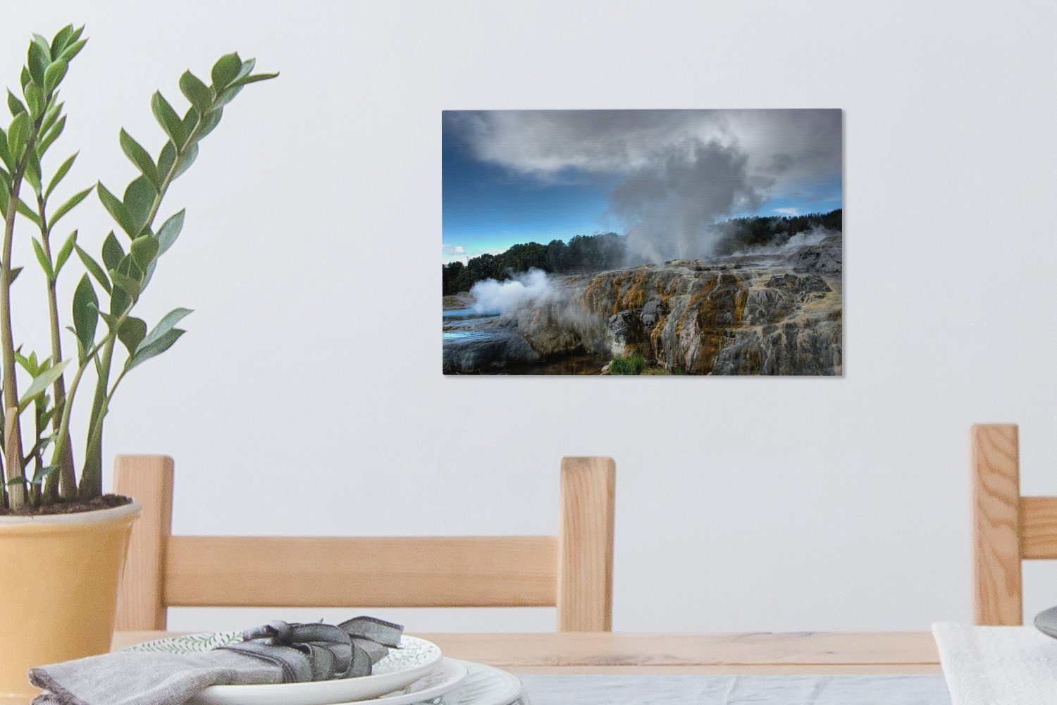 30x20 Wandbild Aufhängefertig, OneMillionCanvasses® Whakarewarewa-Geysire Neuseeland, Leinwandbilder, St), in cm Die Leinwandbild Wanddeko, (1