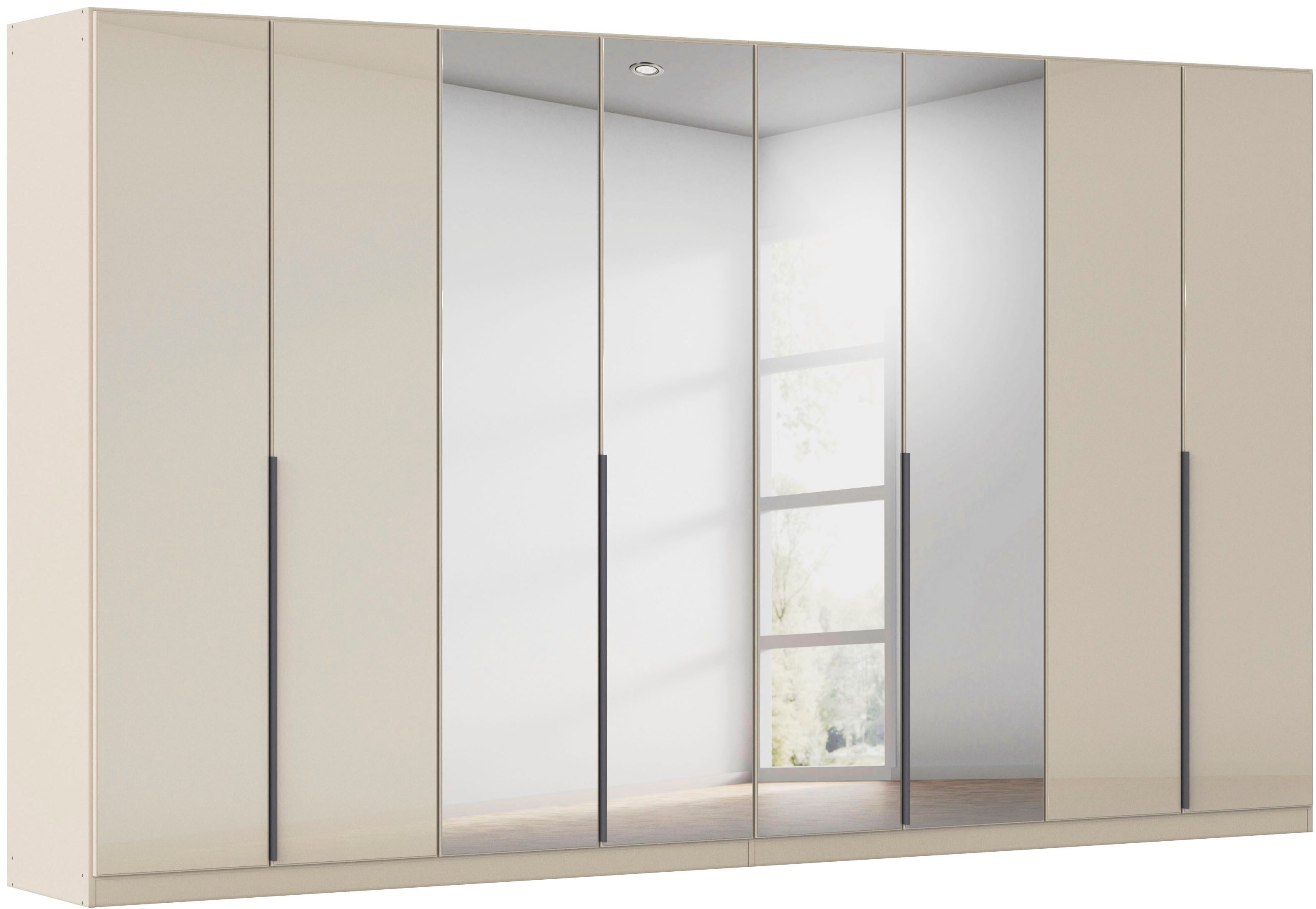 OTTO home Drehtürenschrank Kleiderschrank Schrank Garderobe AGORDO mit Glasfront und Spiegel (in zwei Griff-Farben, Breiten 91-405 cm) durchdachte Innenausstattung, in 8 Breiten und 2 Höhen MADE IN GERMANY