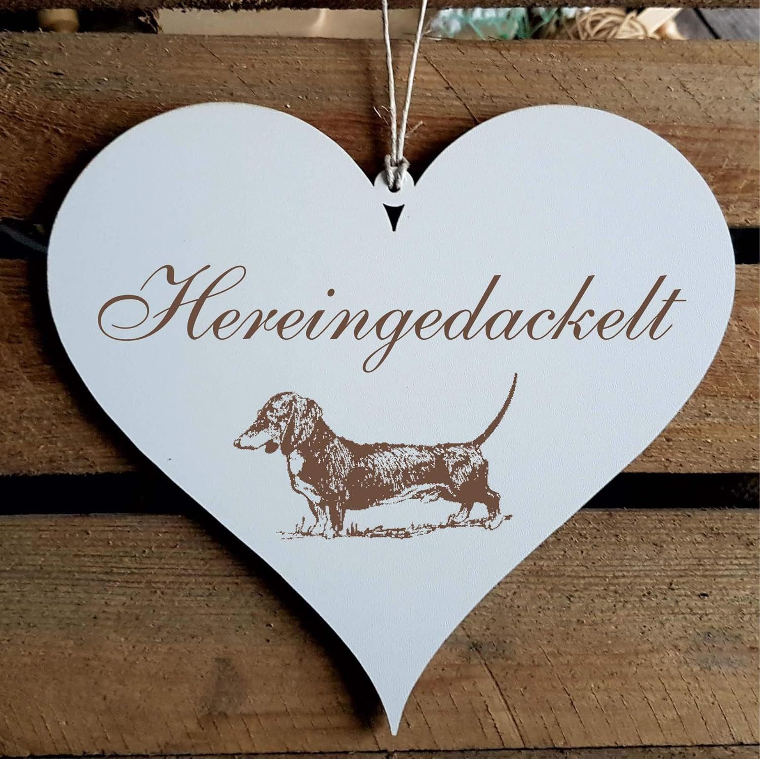 Dekolando Hängedekoration Herz Schild HEREINGEDACKELT mit Motiv Dackel (Hol günstig online kaufen
