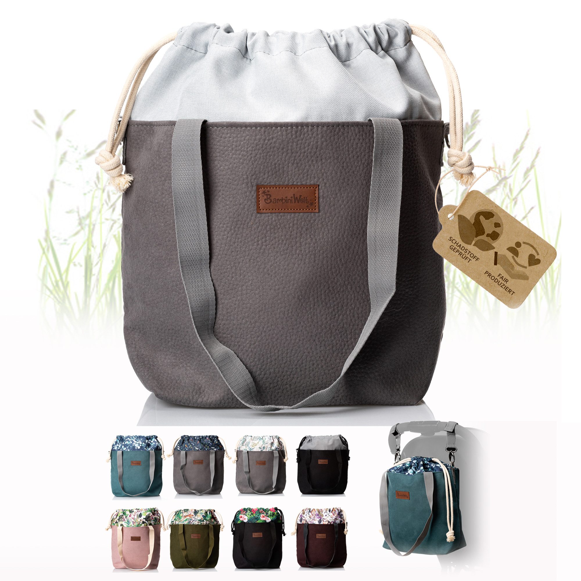 BambiniWelt by Rafael K. Wickeltasche Wickeltasche mit Schultergurt Kinderwagentasche aus Öko-Leder, hochwertiges Ökoleder