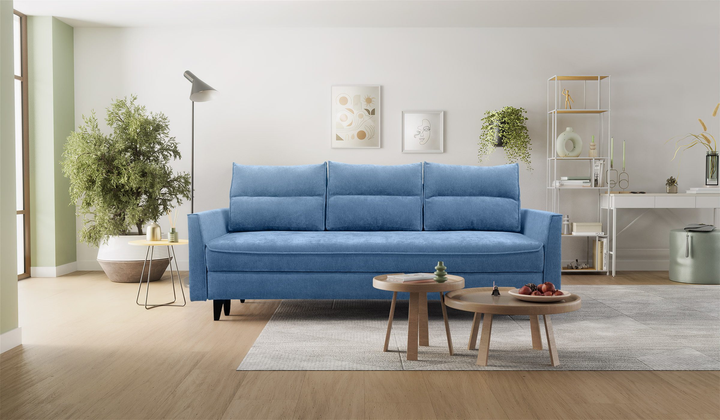 Hygger Möbelhaus Schlafsofa Loki mit Bettkasten im exklusiven Möbelstoff Priority, Liegefläche 145 × 202 cm, Taschenfederkern, Füße aus massivem Eschenholz, versandkostenfrei innerhalb Deutschlands, hergestellt in Europa