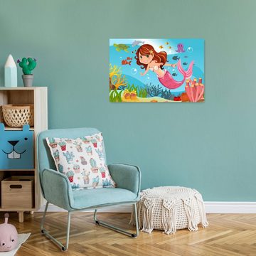 wandmotiv24 Leinwandbild kleine Meerjungfrau, Kinder Motive (1 St), Wandbild, Wanddeko, Leinwandbilder in versch. Größen