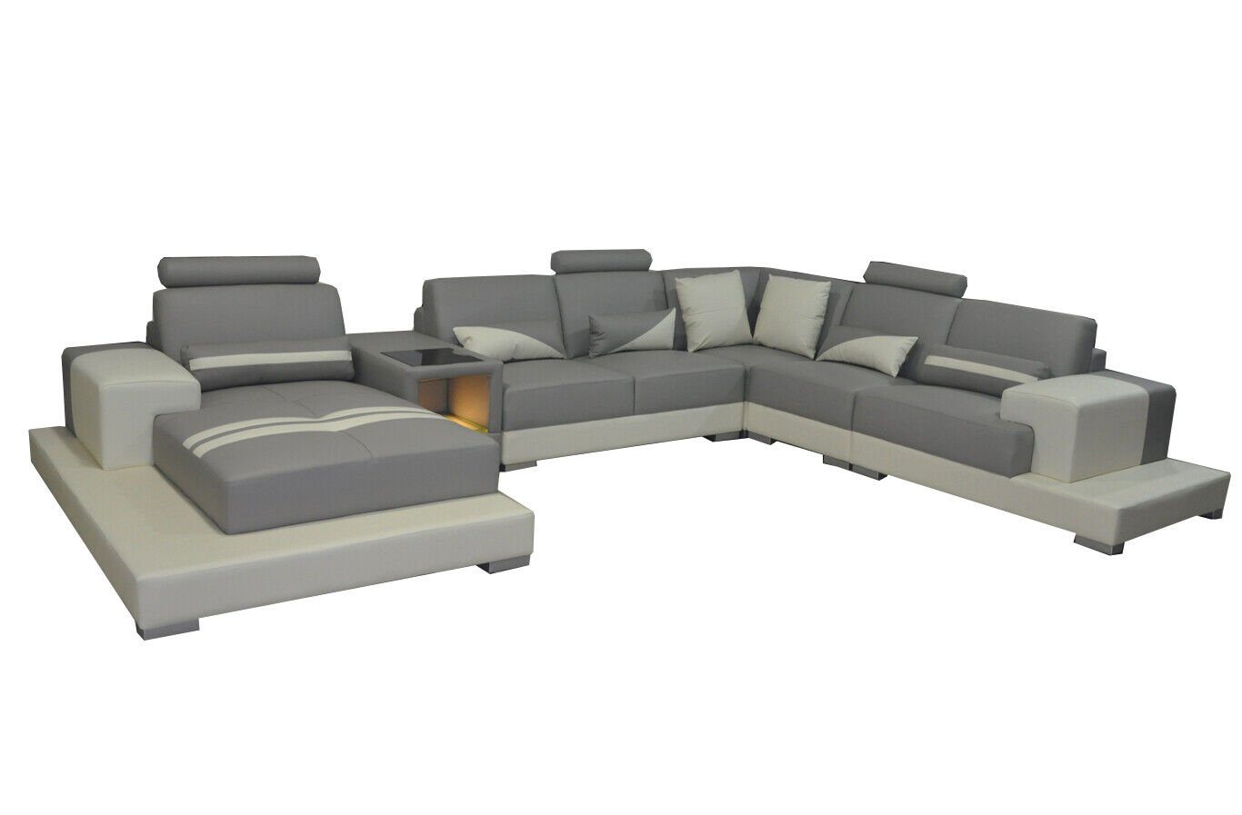 Eck Wohnlandschaft Ecksofa Sofa USB Ledersofa Garnitur JVmoebel U-Form Couch Grau Modern