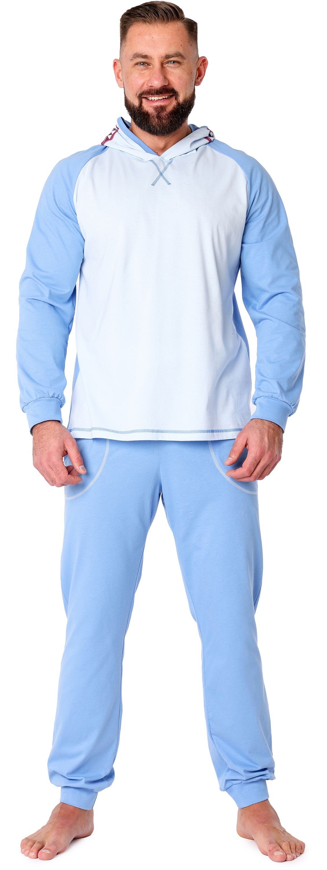 Ladeheid Schlafanzug Herren Schlafanzug aus Baumwolle Tierkostüm mit Kapuze LA40-239 ohne Blau Hai