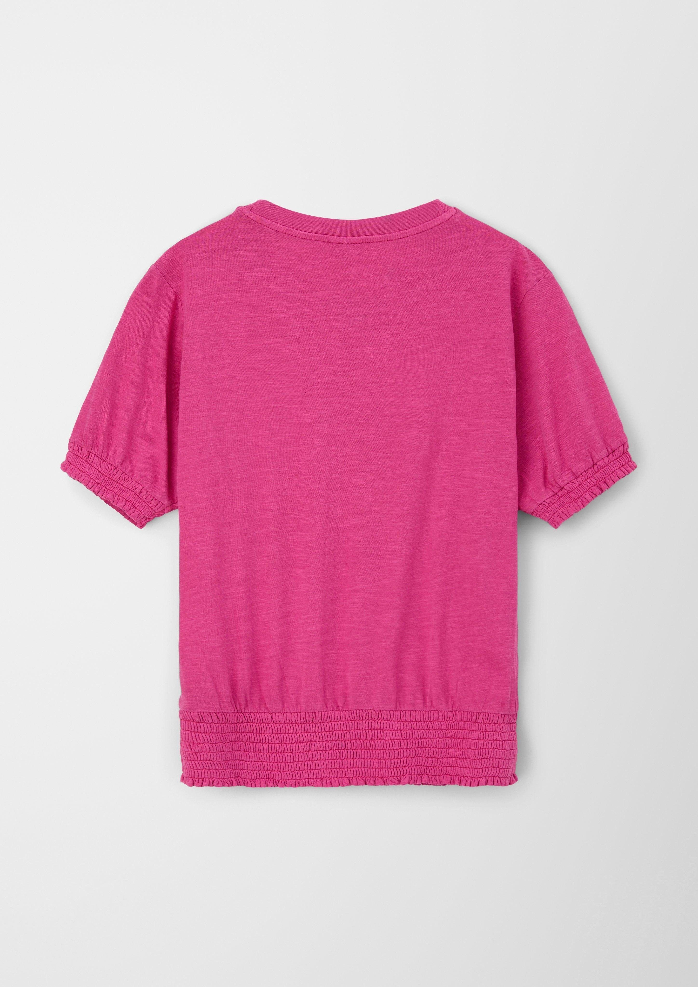 Dye, Kurzarmshirt mit pink Smok-Detail Smok-Partien s.Oliver T-Shirt Garment