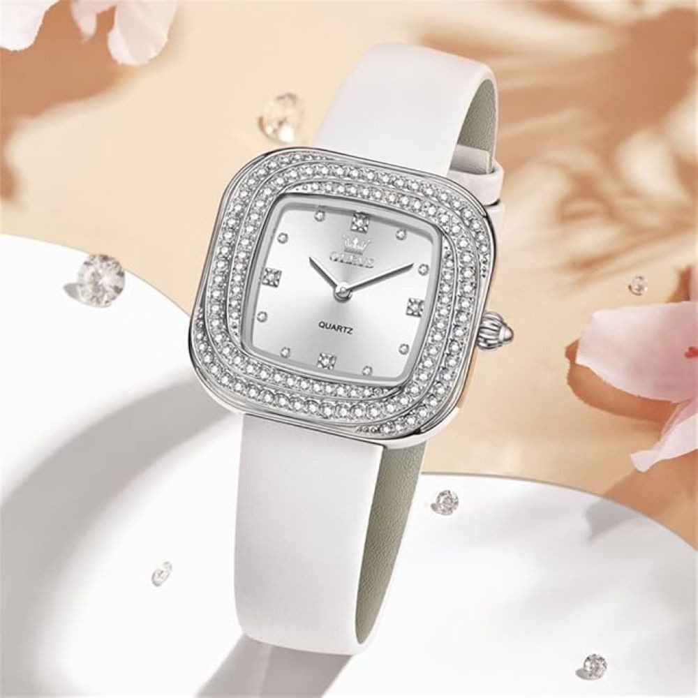 OLEVS Quarzuhr Damenuhr Olevs – Quadratisches Design mit Strass