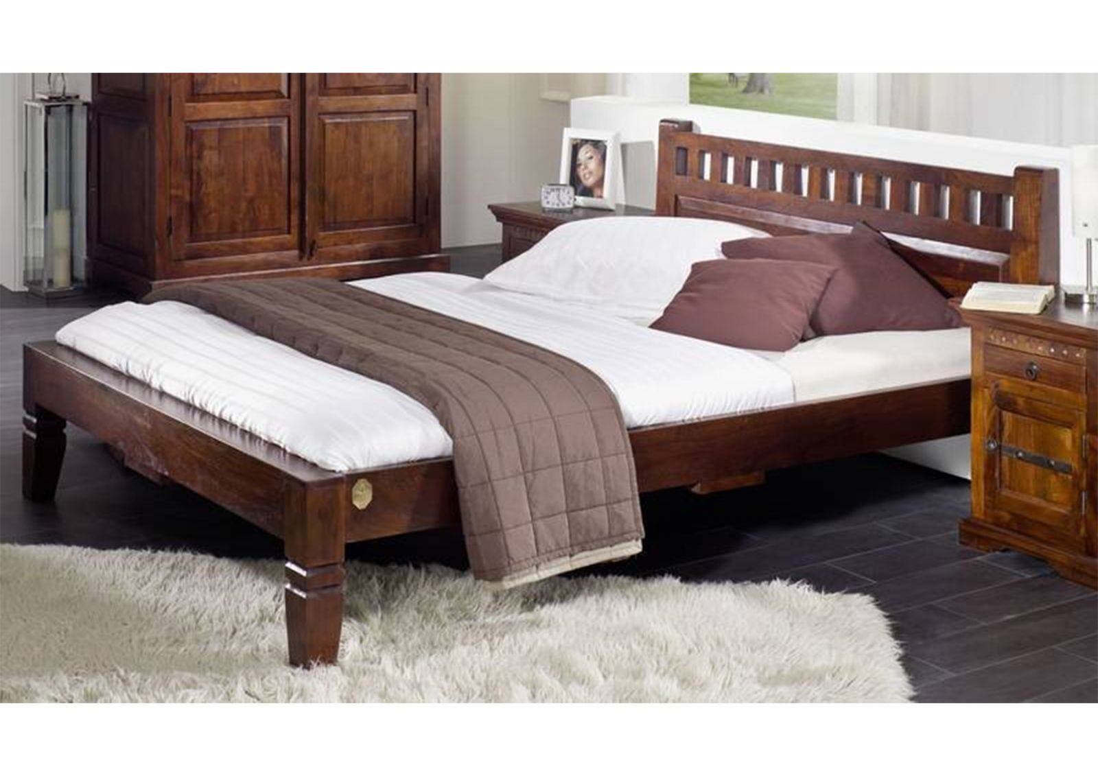 Massivmoebel24 Massivholzbett OXFORD (Bett Akazie 200x200x90 nougat lackiert OXFORD #231), Bett Akazie 200x200x90 nougat lackiert OXFORD #231