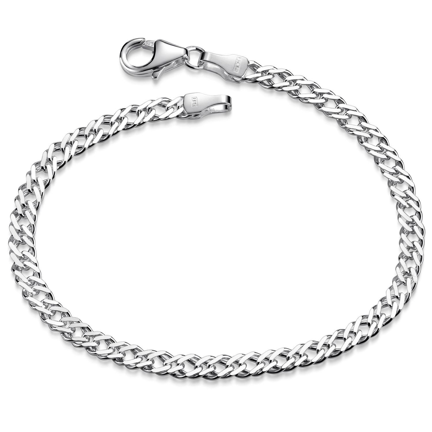 Materia Armkette Damen Silber Zwillings-Panzerkette 3,9mm SA-136, 925 Sterling Silber, rhodiniert