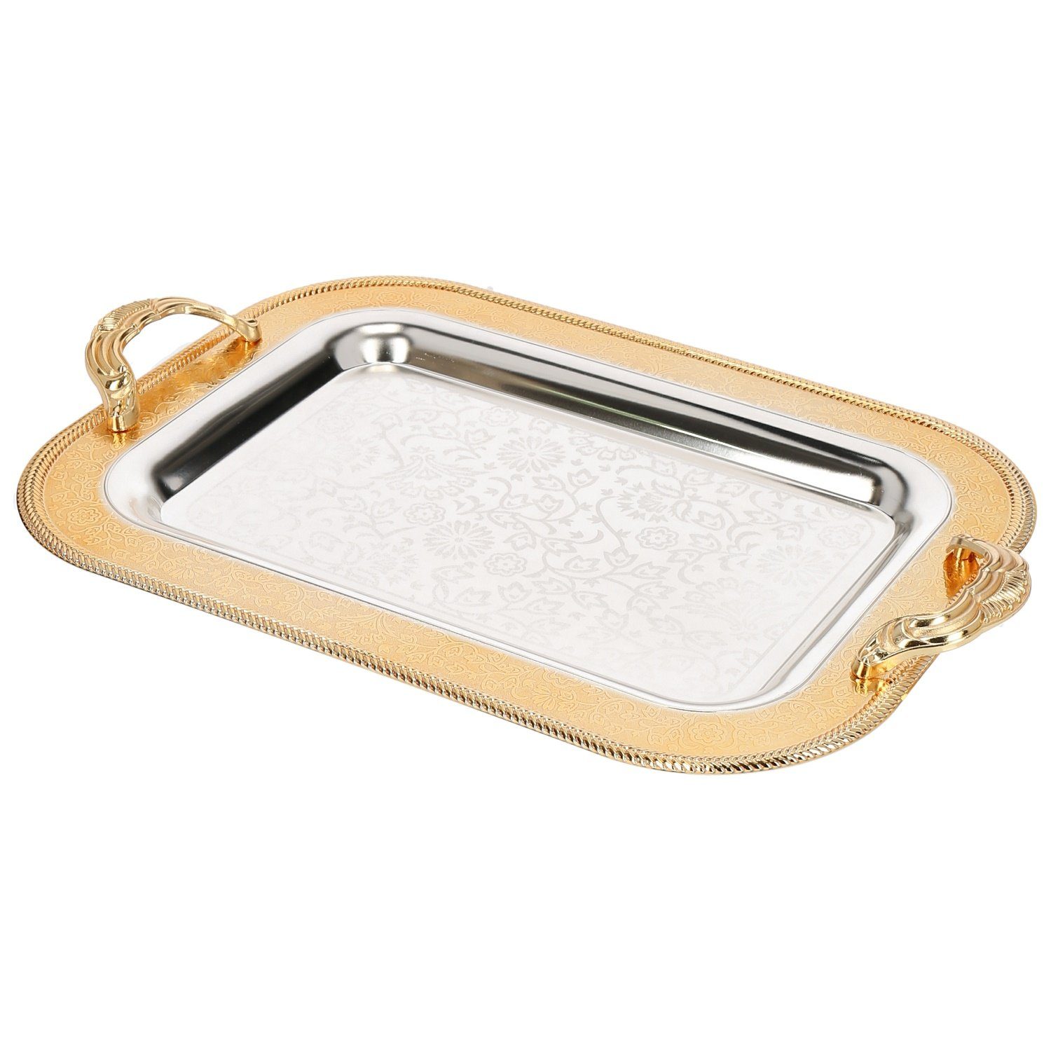 Almina Tablett 2-Teilig Gold/Silber Metallbrett Servierttablett aus Edelstahl 18/10, (2-tlg) Motiv 9 Gold