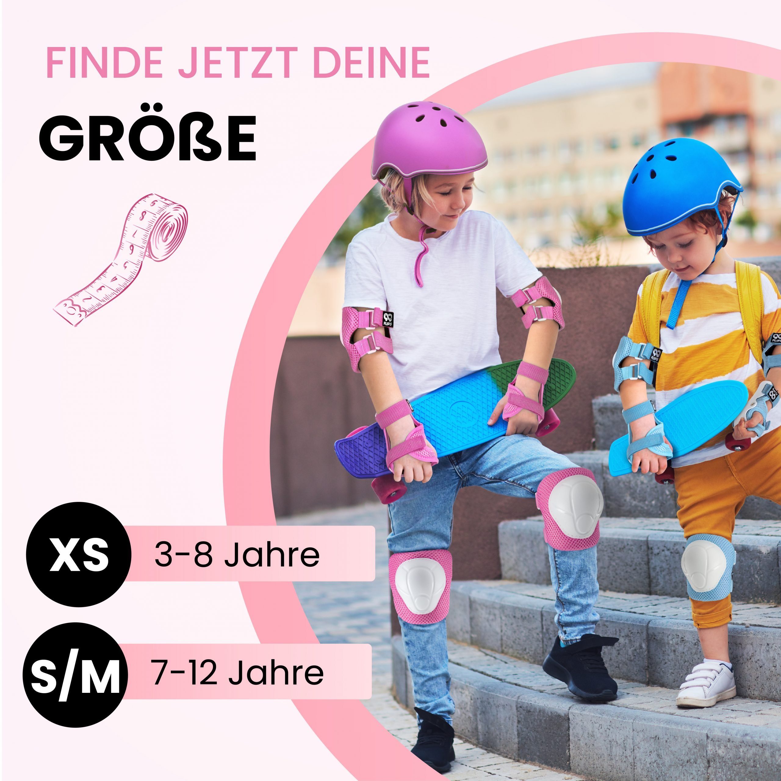 99FLIPS Protektoren-Set Schoner Inliner skates Kinder Set Skateboard Protektoren Schützer (Knieschoner Kinder Schutzausrüstung für Rollschuhe & Skateboard, 6-tl – Bild 5 von 5