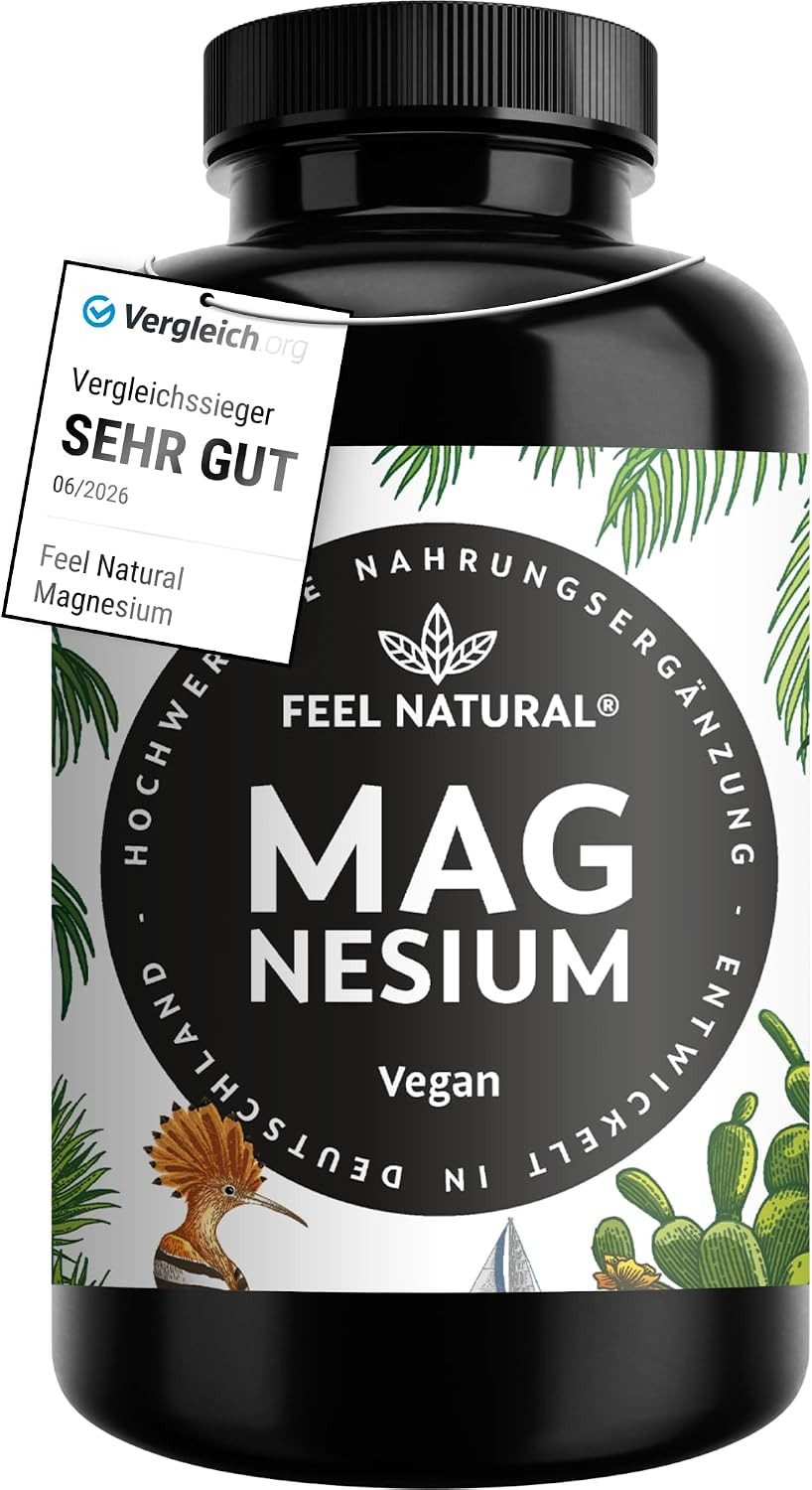 Feel Natural Magnesium hochdosiert Kapseln - 365 Stück (Jahresvorrat) - Kapseln, 1 er aus 4 hochwertigen Verbindungen: -Oxid, Citrat, …