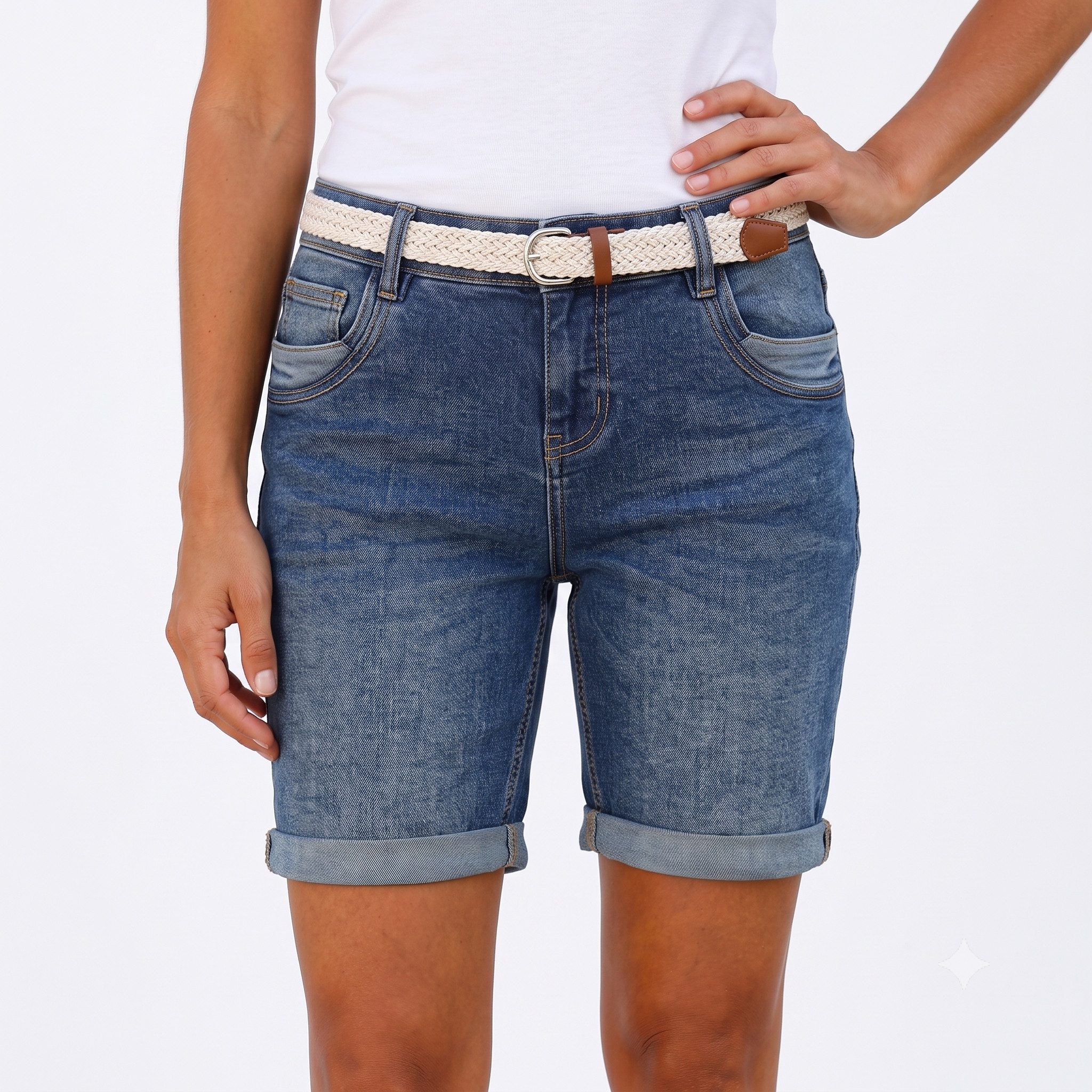 SUBLEVEL Bermudas (1-tlg) SUBLEVEL Damen Jeans Bermuda – Blau Jeans-Shorts mit Gürte