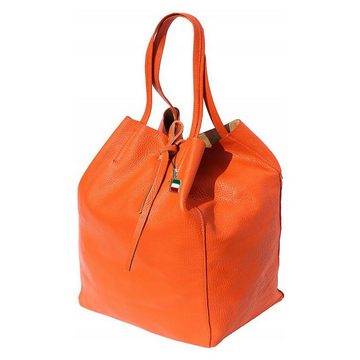 FLORENCE Schultertasche Florence ital. Echtleder Shopper orange (Shopper), Damen Leder Shopper, Schultertasche, orange ca. 30cm